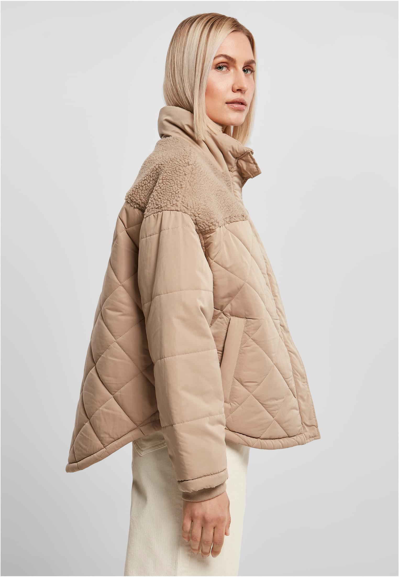 Ladies Oversized Diamond Quilt Puffer Jacket | softtaupe