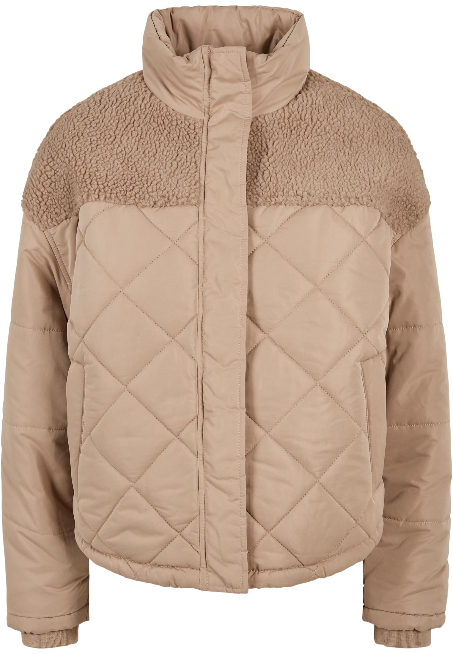 Ladies Oversized Diamond Quilt Puffer Jacket | softtaupe