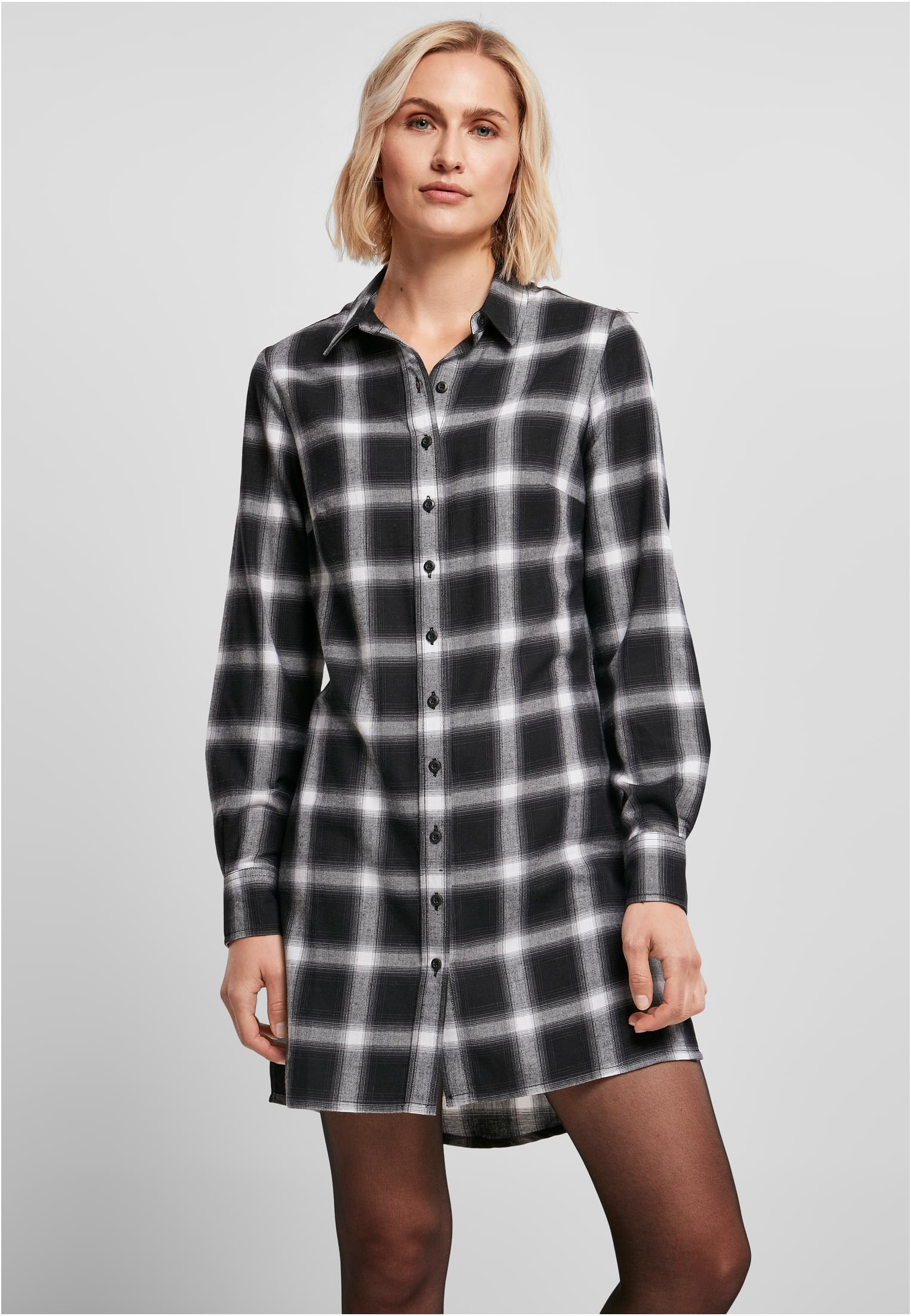 Ladies Cotton Check Shirt Dress | black/white