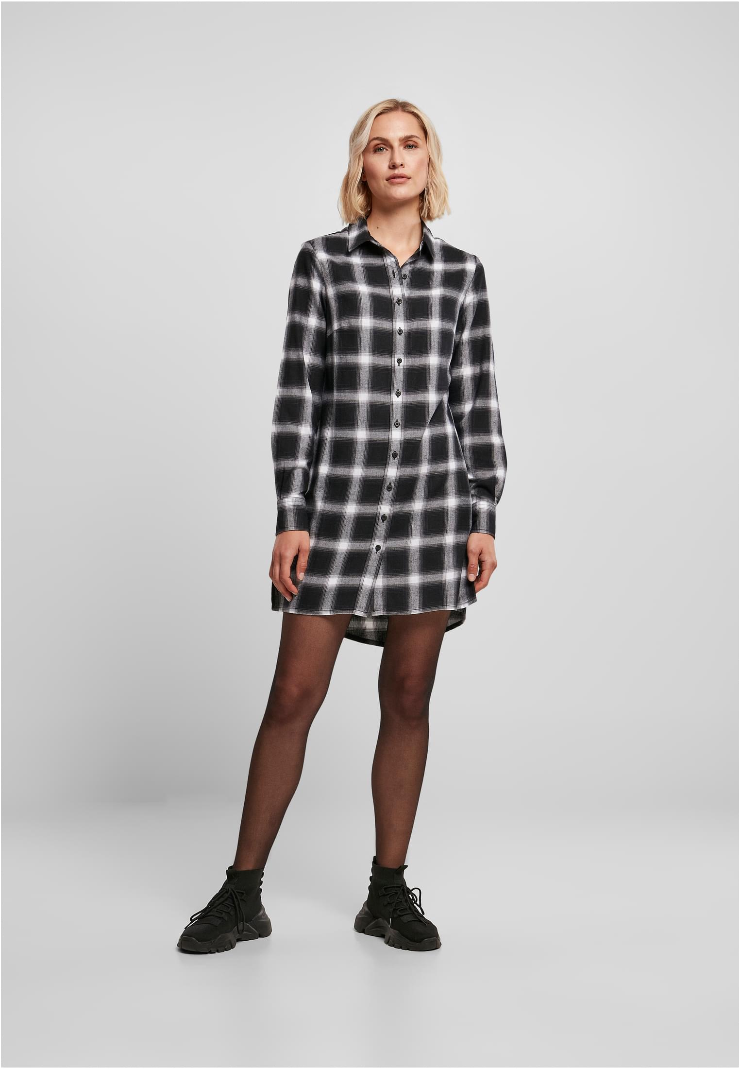 Ladies Cotton Check Shirt Dress | black/white