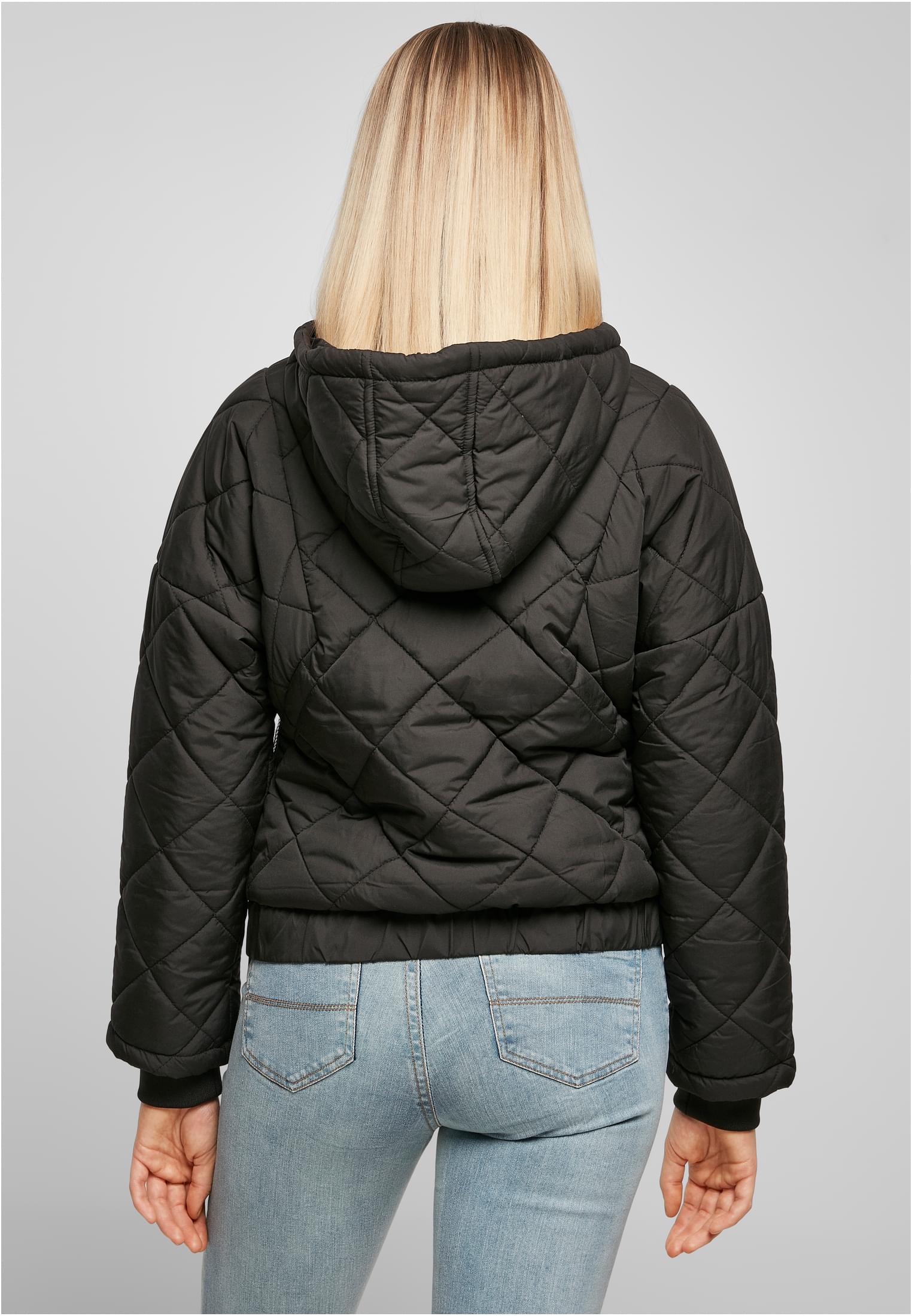 Ladies Oversized Diamond Quilted Pull Over Jacket | black