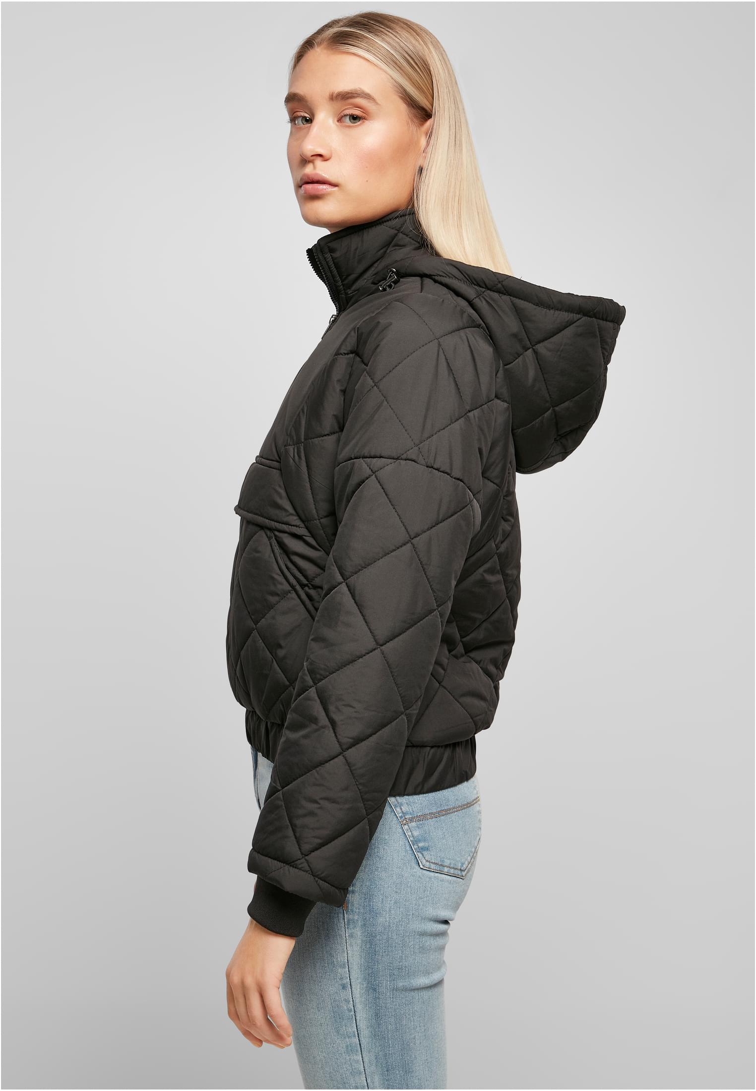 Ladies Oversized Diamond Quilted Pull Over Jacket | black