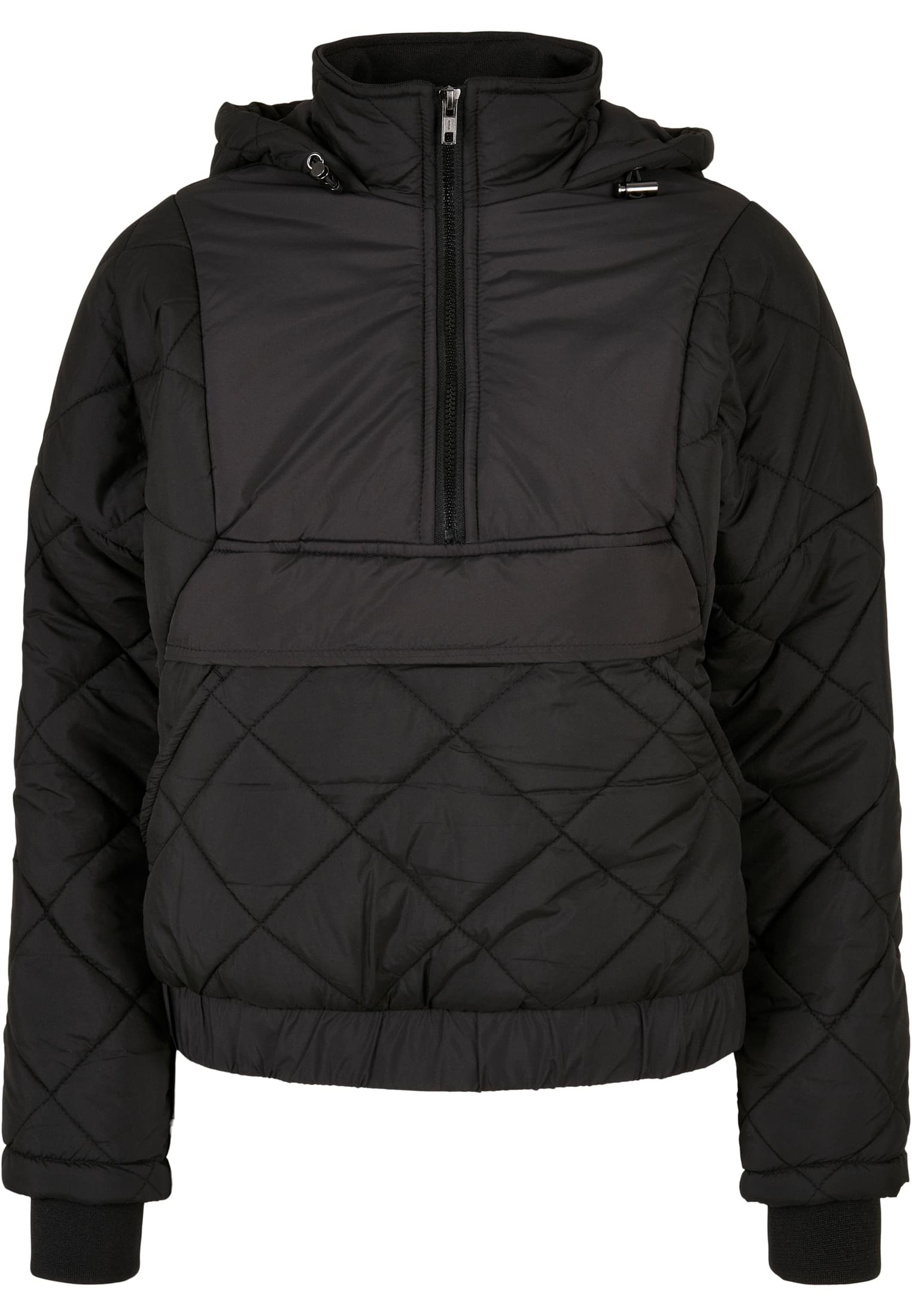 Ladies Oversized Diamond Quilted Pull Over Jacket | black