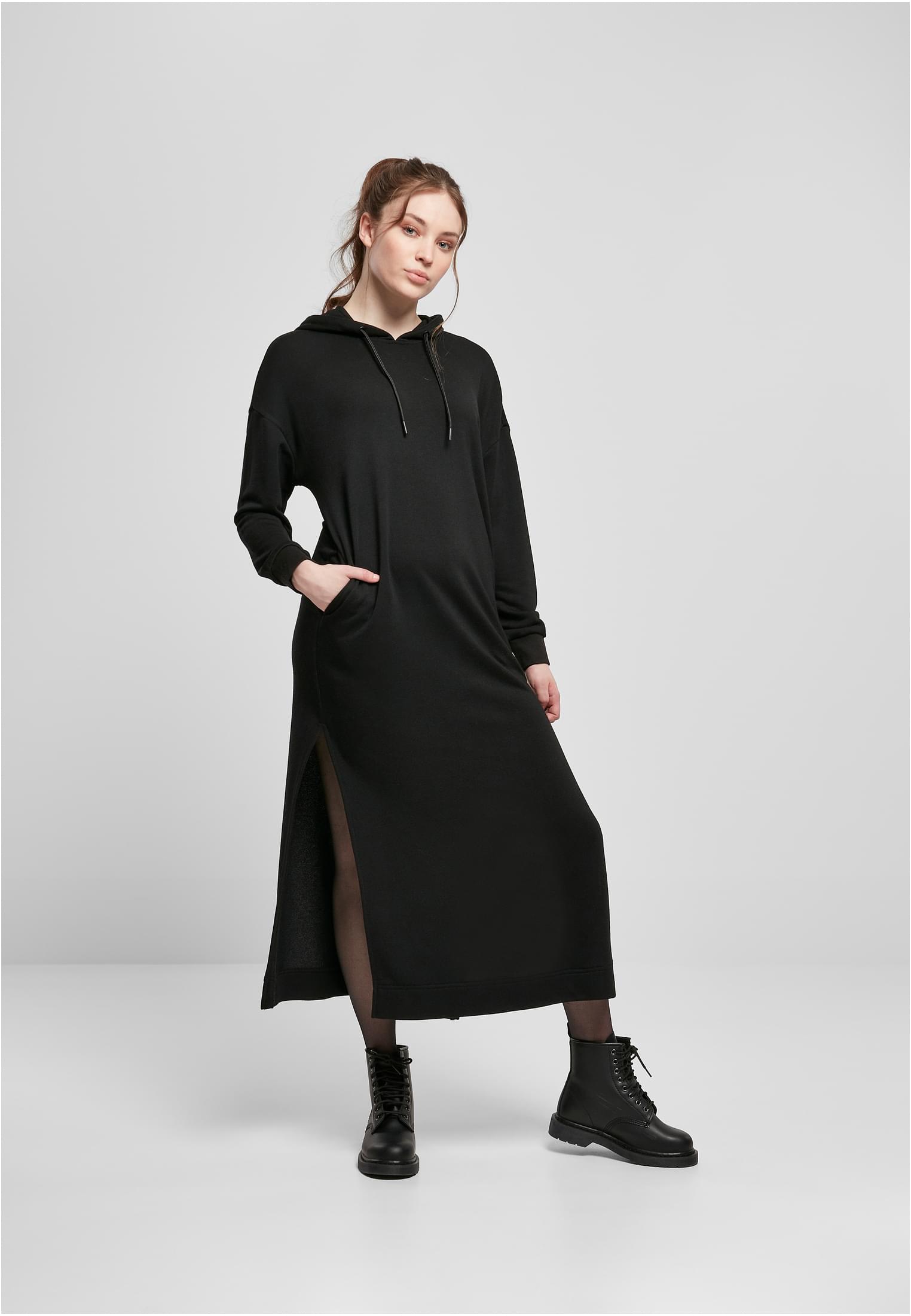 Ladies Modal Terry Long Hoody Dress | black