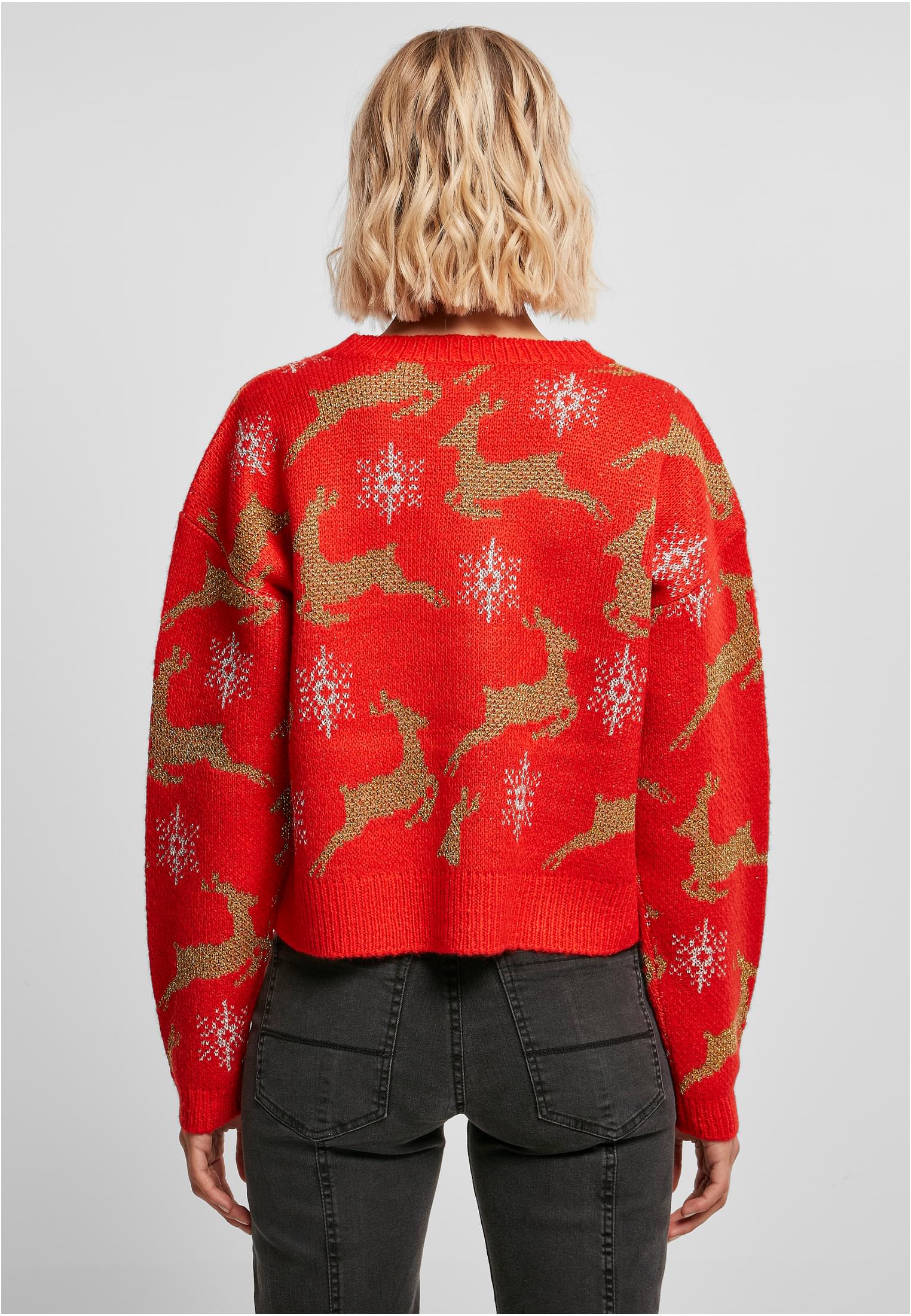 Ladies Short Oversized Christmas Cardigan | red/gold