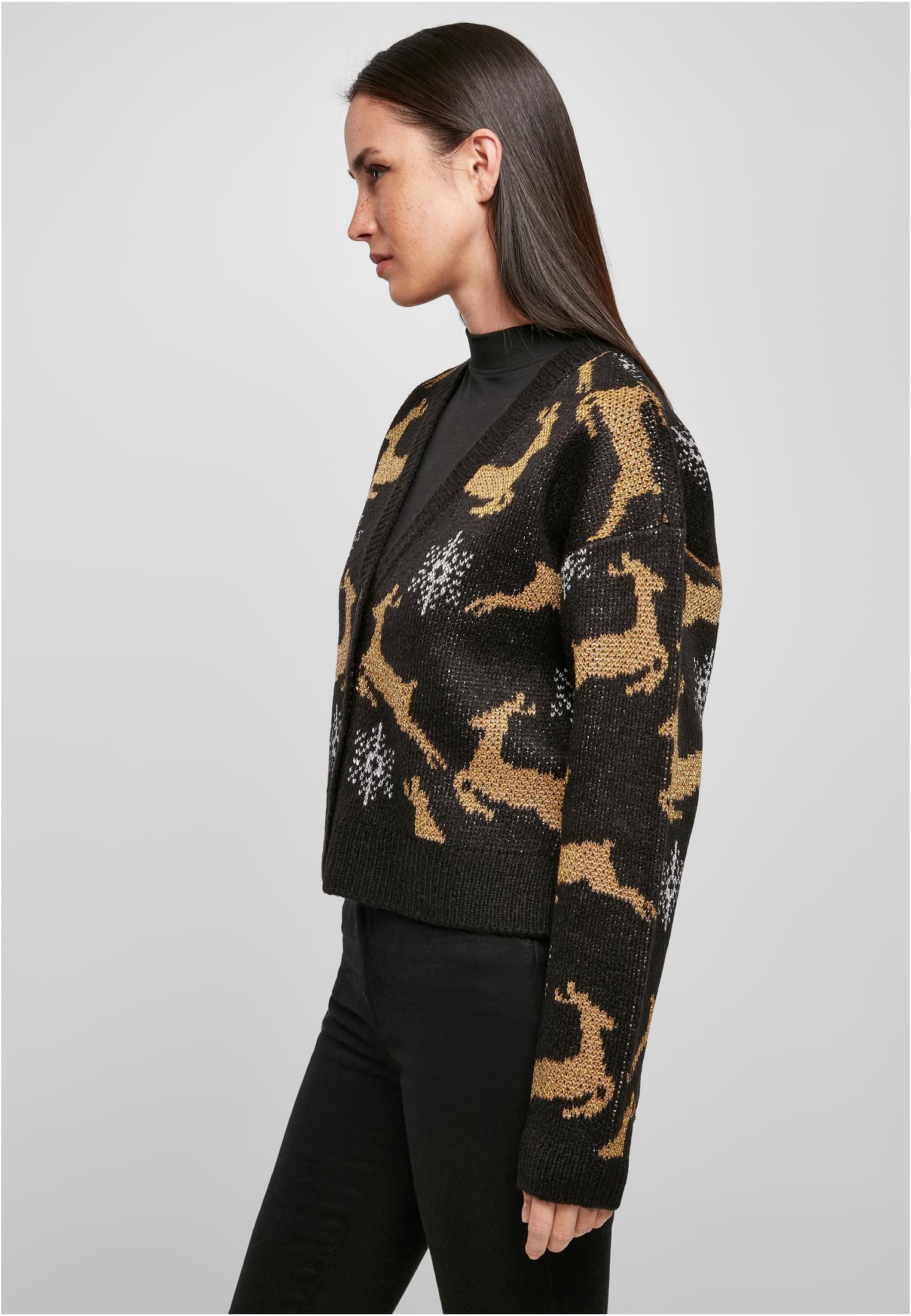 Ladies Short Oversized Christmas Cardigan | black/gold