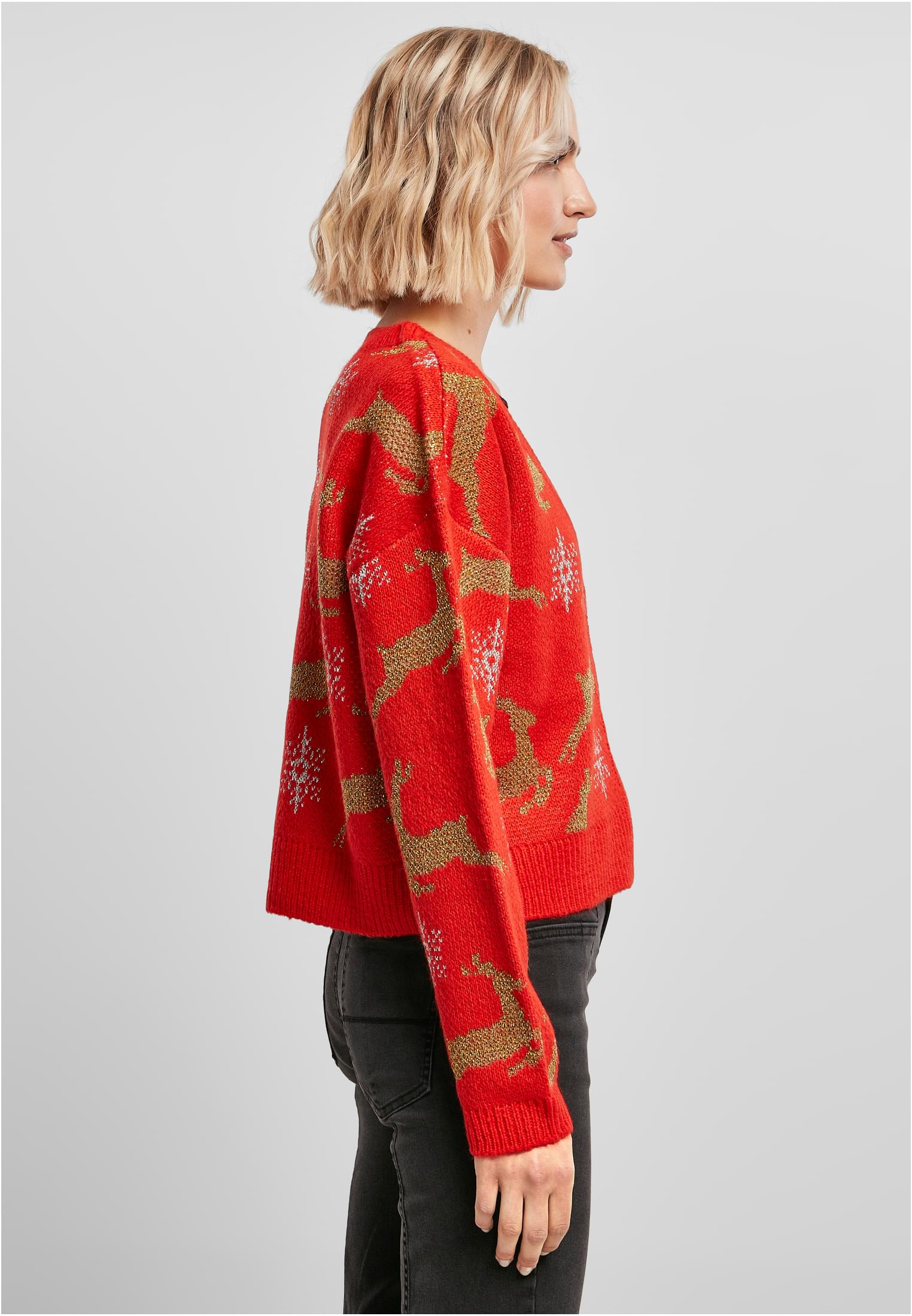 Ladies Short Oversized Christmas Cardigan | red/gold