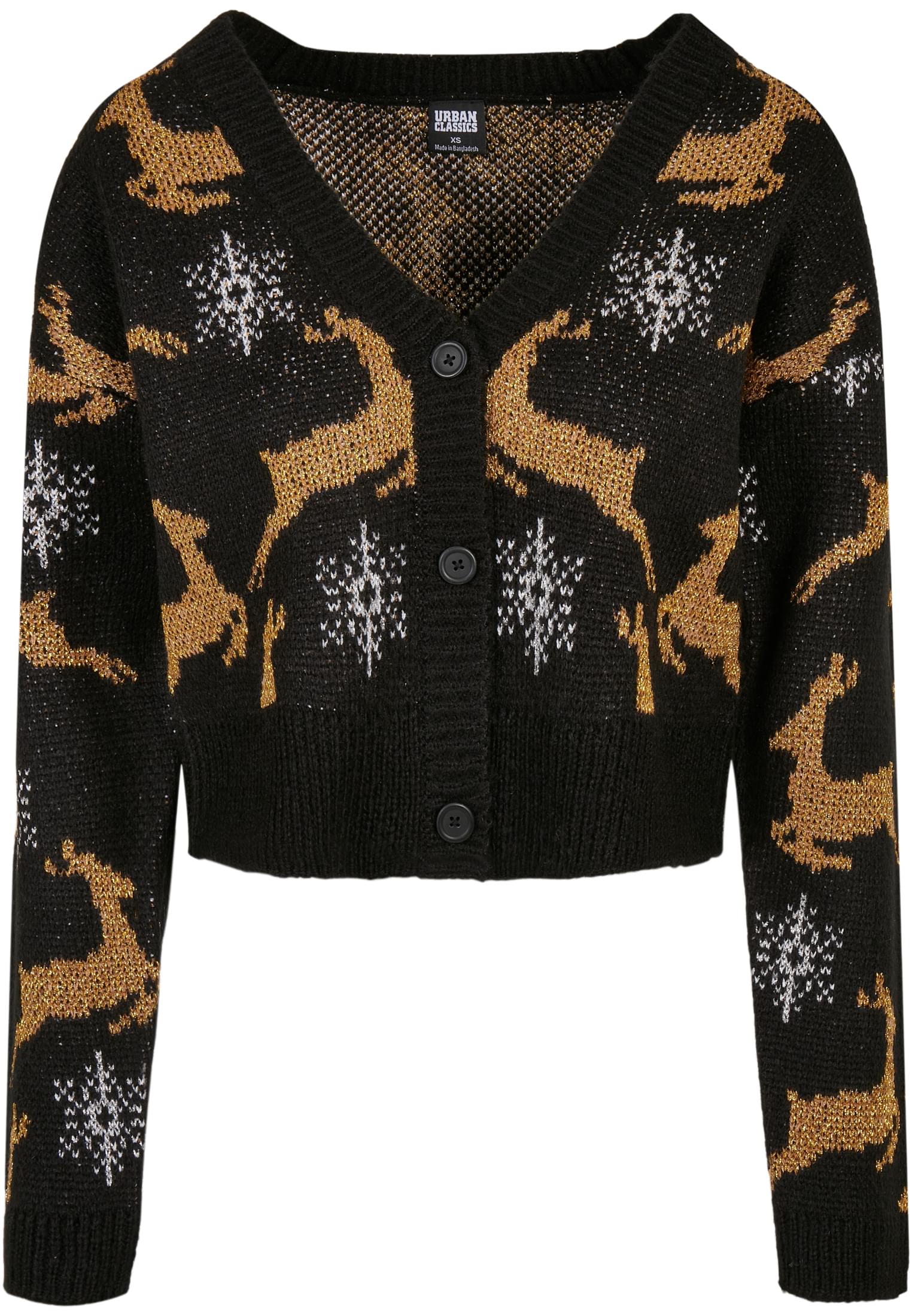 Ladies Short Oversized Christmas Cardigan | black/gold