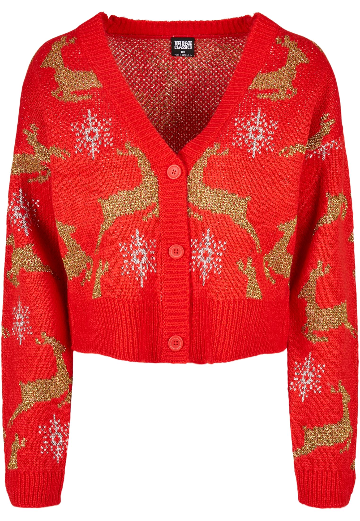 Ladies Short Oversized Christmas Cardigan | red/gold