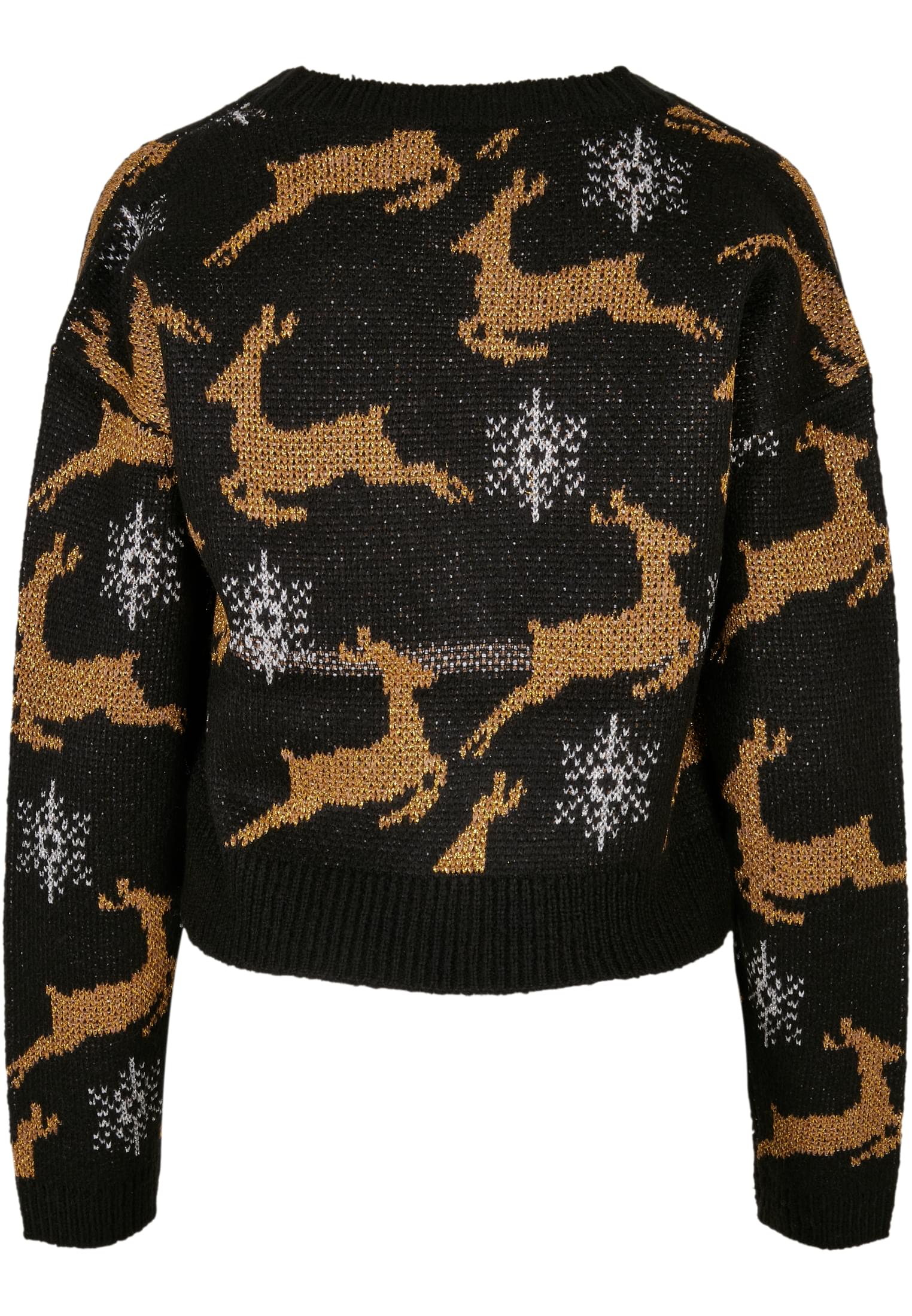 Ladies Short Oversized Christmas Cardigan | black/gold