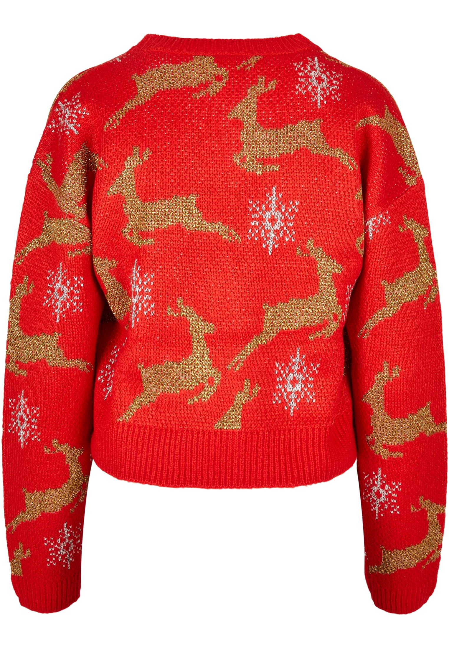 Ladies Short Oversized Christmas Cardigan | red/gold