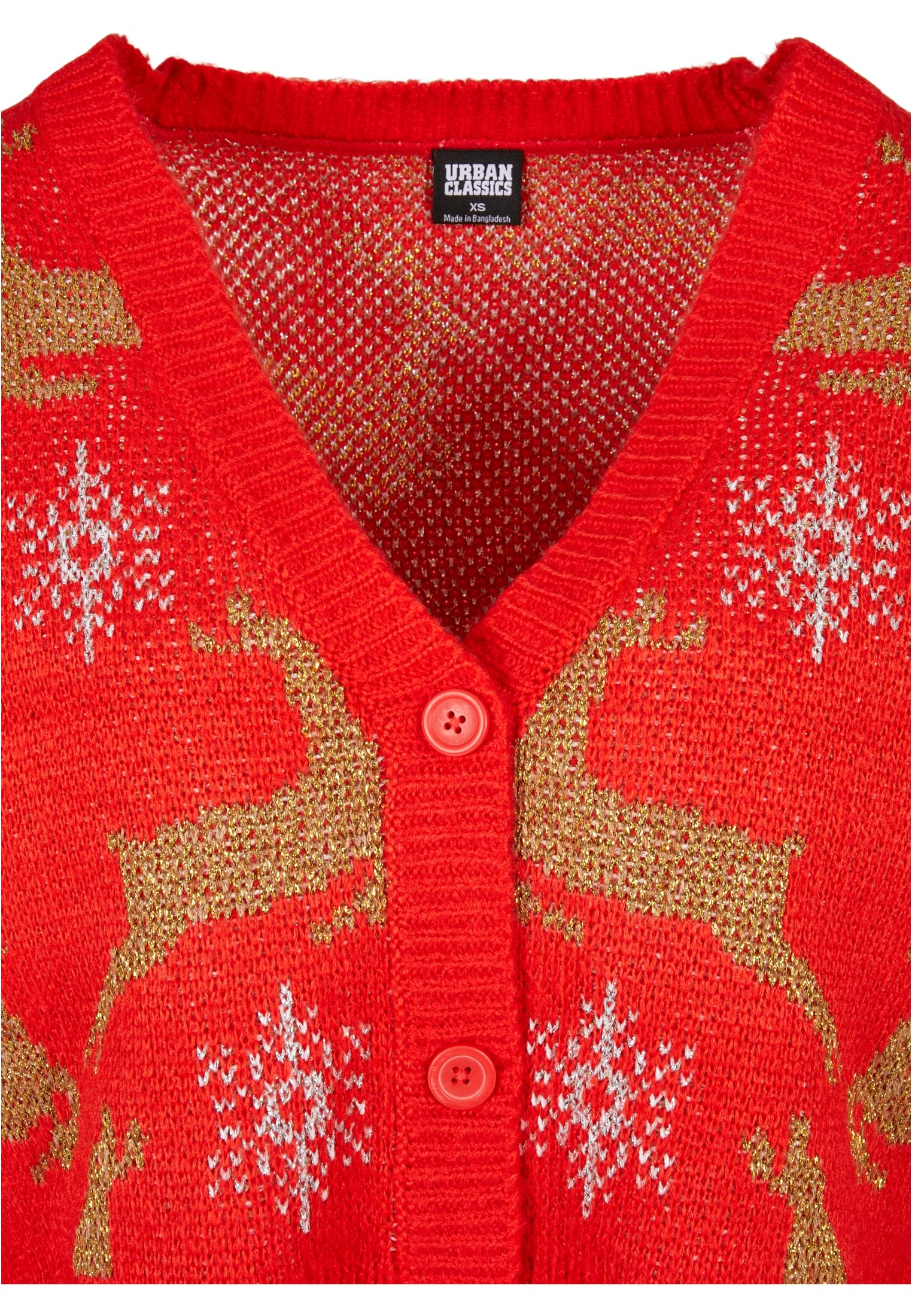 Ladies Short Oversized Christmas Cardigan | red/gold