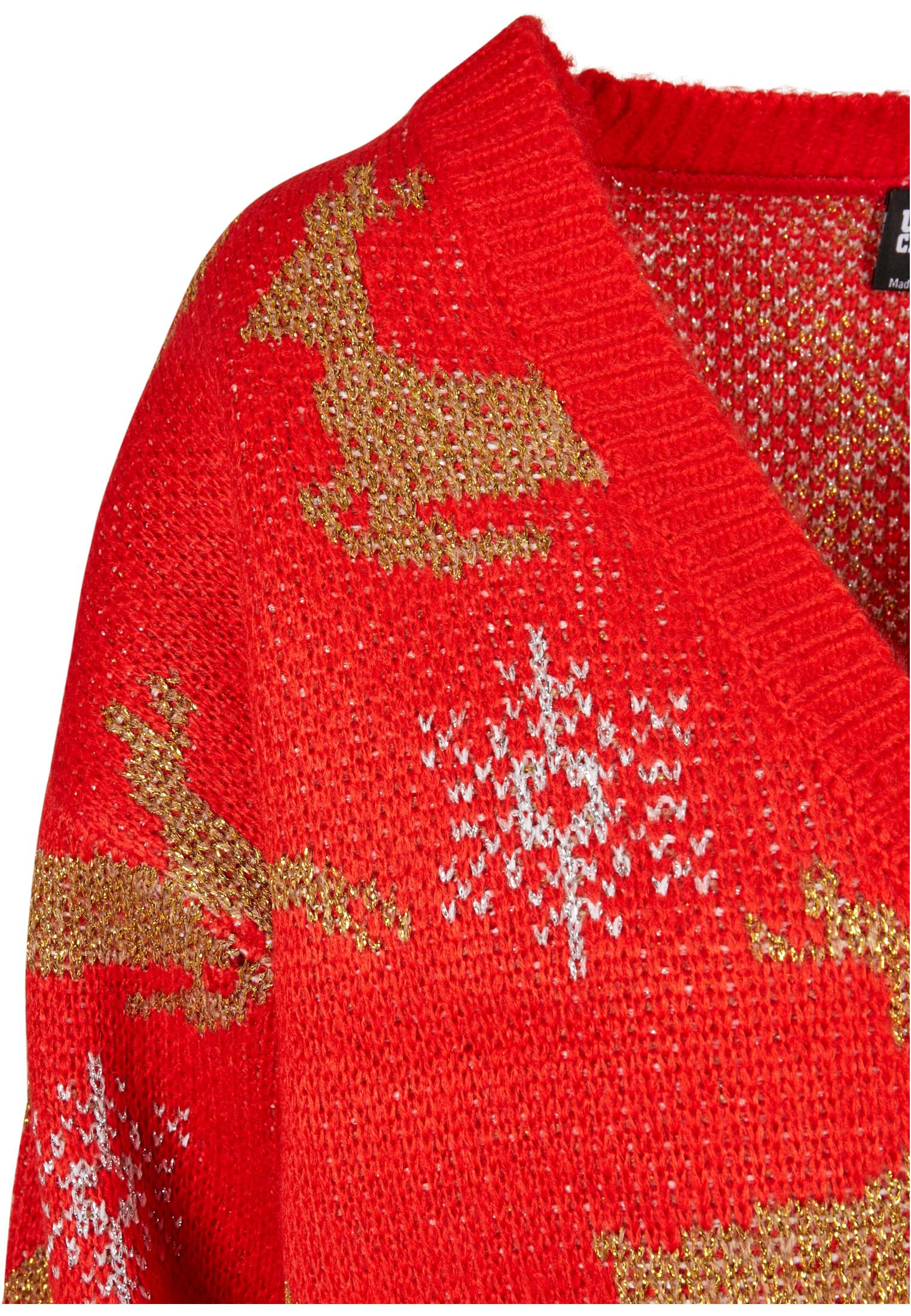 Ladies Short Oversized Christmas Cardigan | red/gold