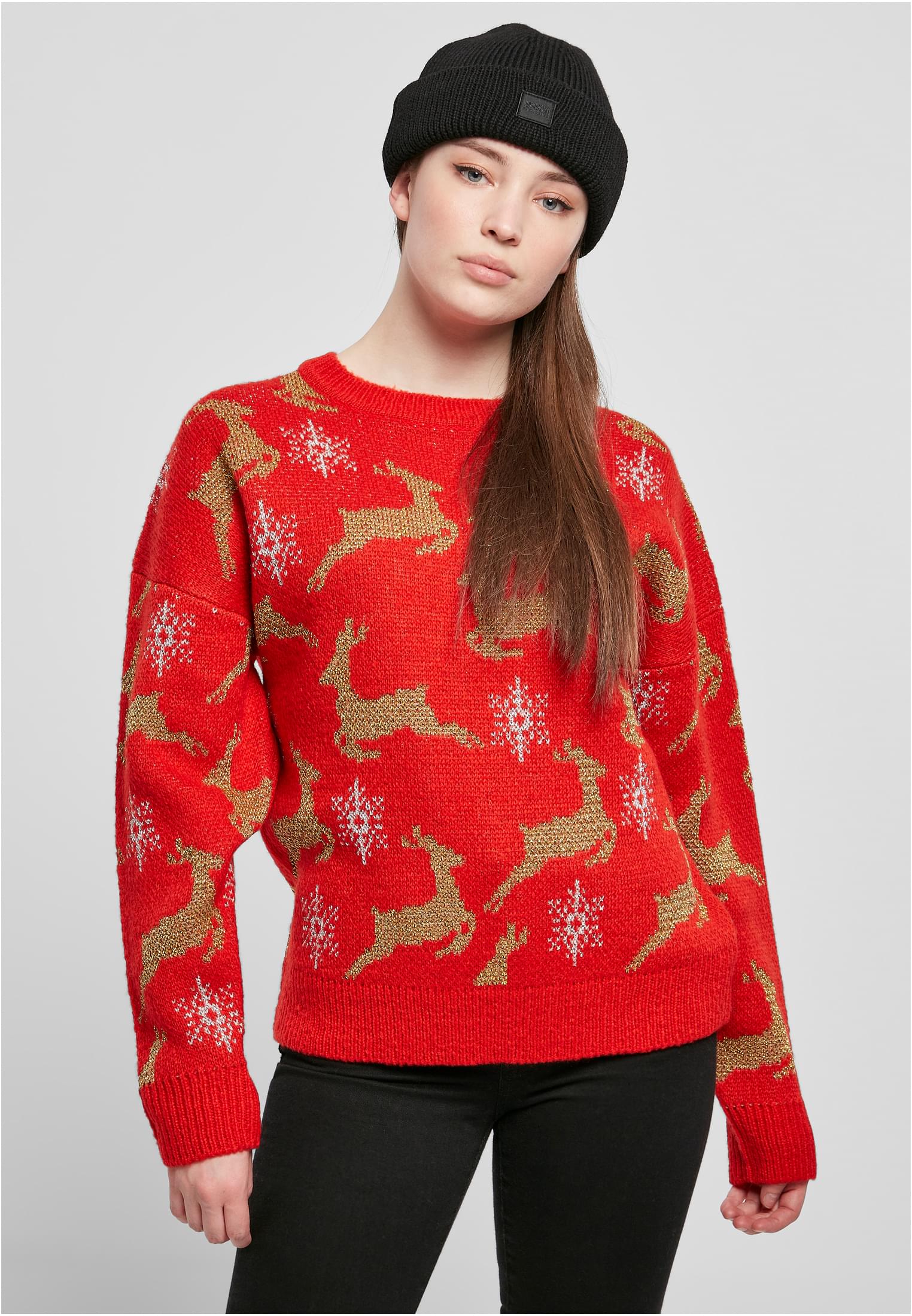 Ladies Oversized Christmas Sweater | red/gold