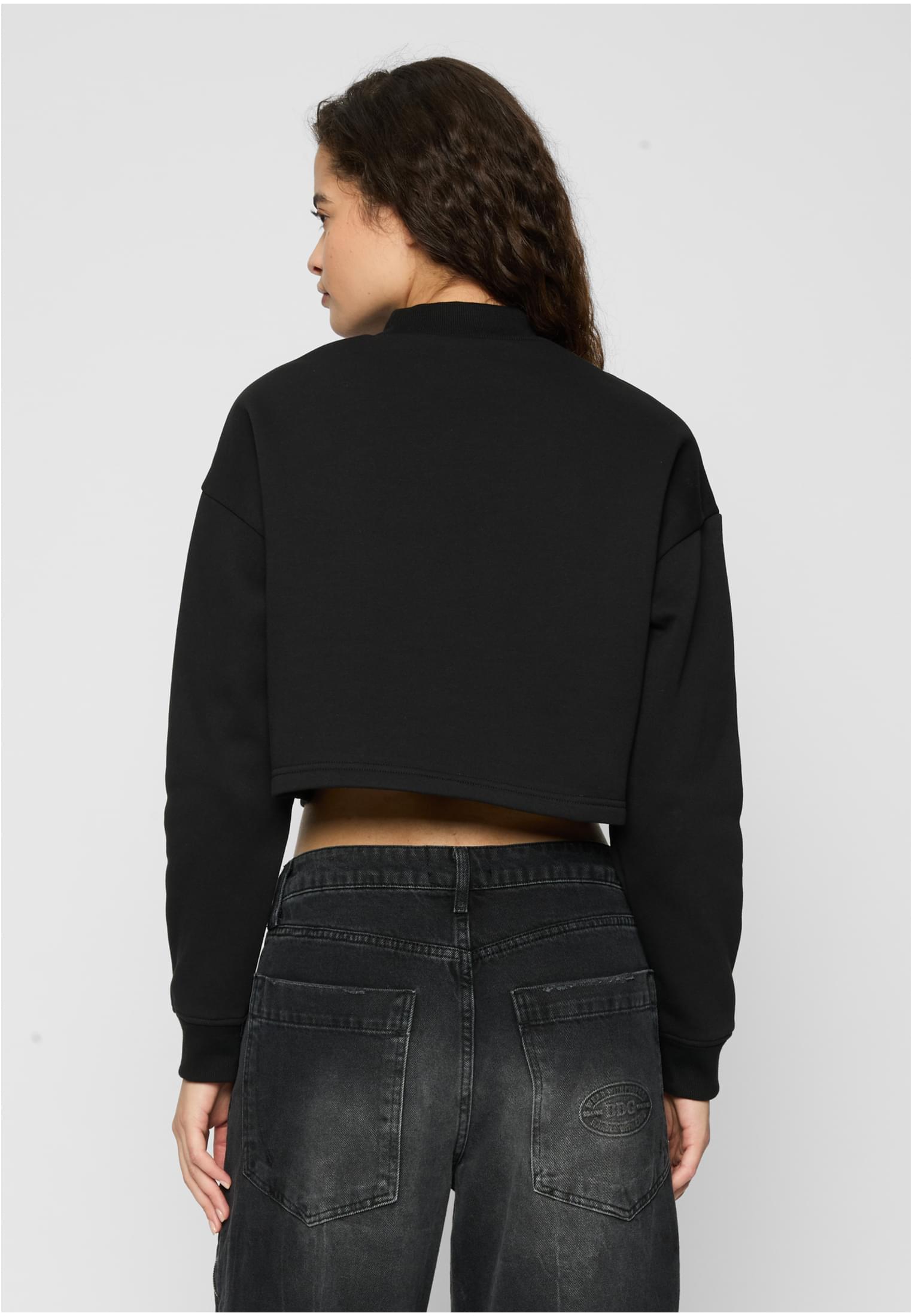 Ladies Cropped Oversized Sweat High Neck Crew | black