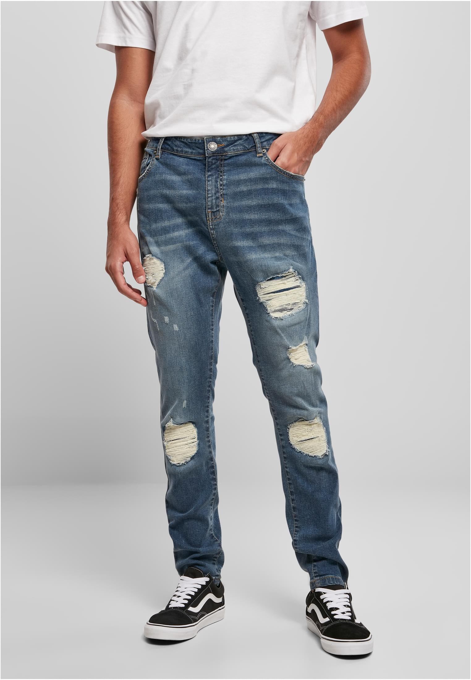 Heavy Destroyed Slim Fit Jeans | blue heavy destroyed washed