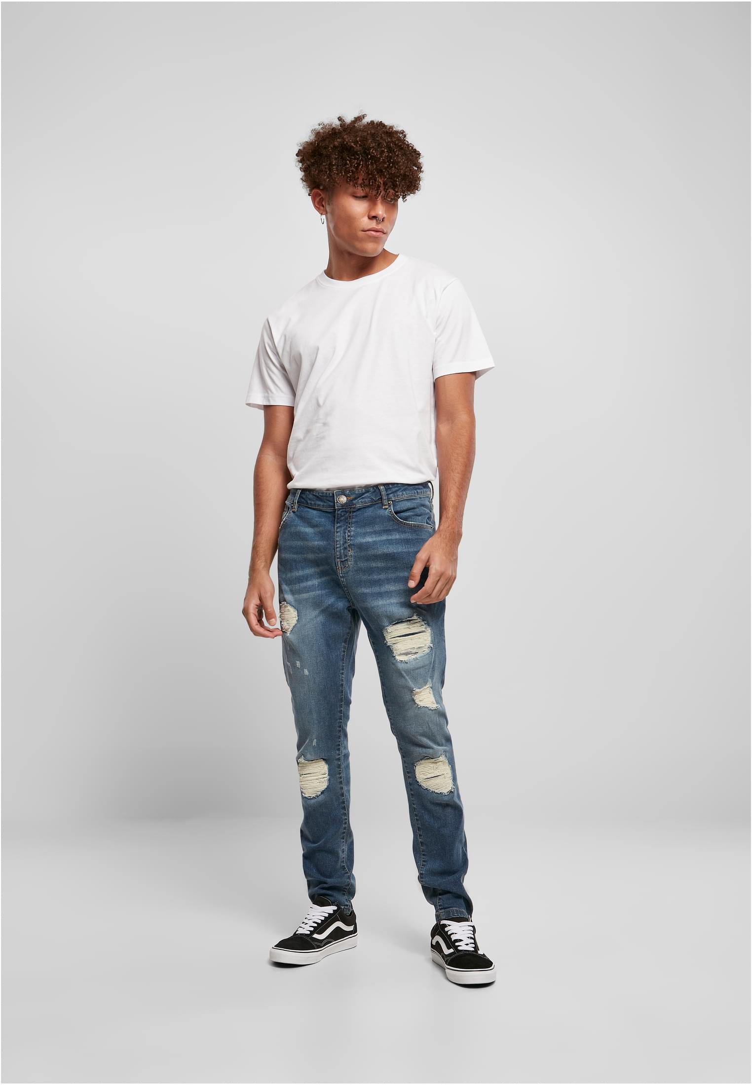 Heavy Destroyed Slim Fit Jeans | blue heavy destroyed washed