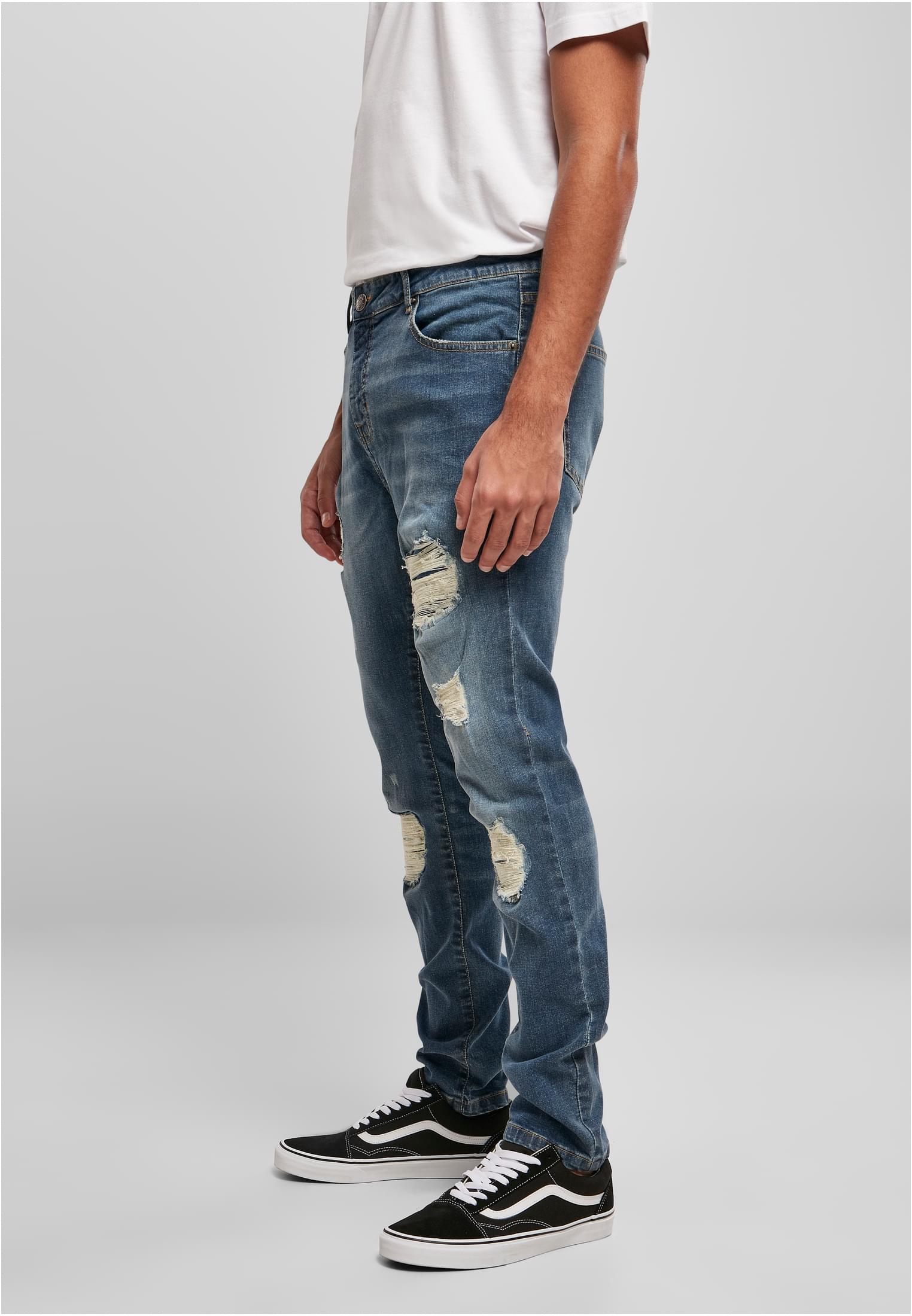 Heavy Destroyed Slim Fit Jeans | blue heavy destroyed washed