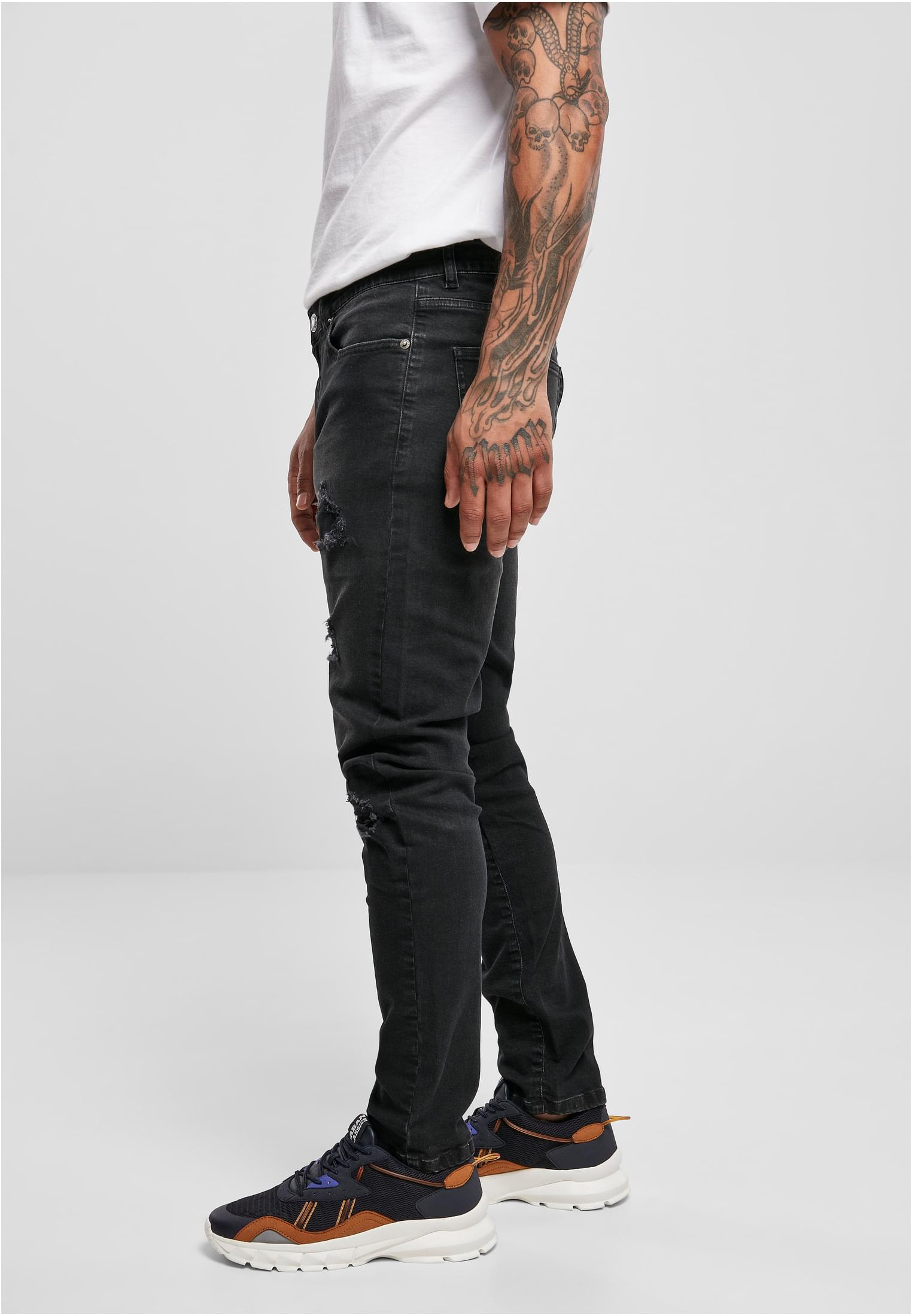 Heavy Destroyed Slim Fit Jeans | realblk heavy destroyed washed