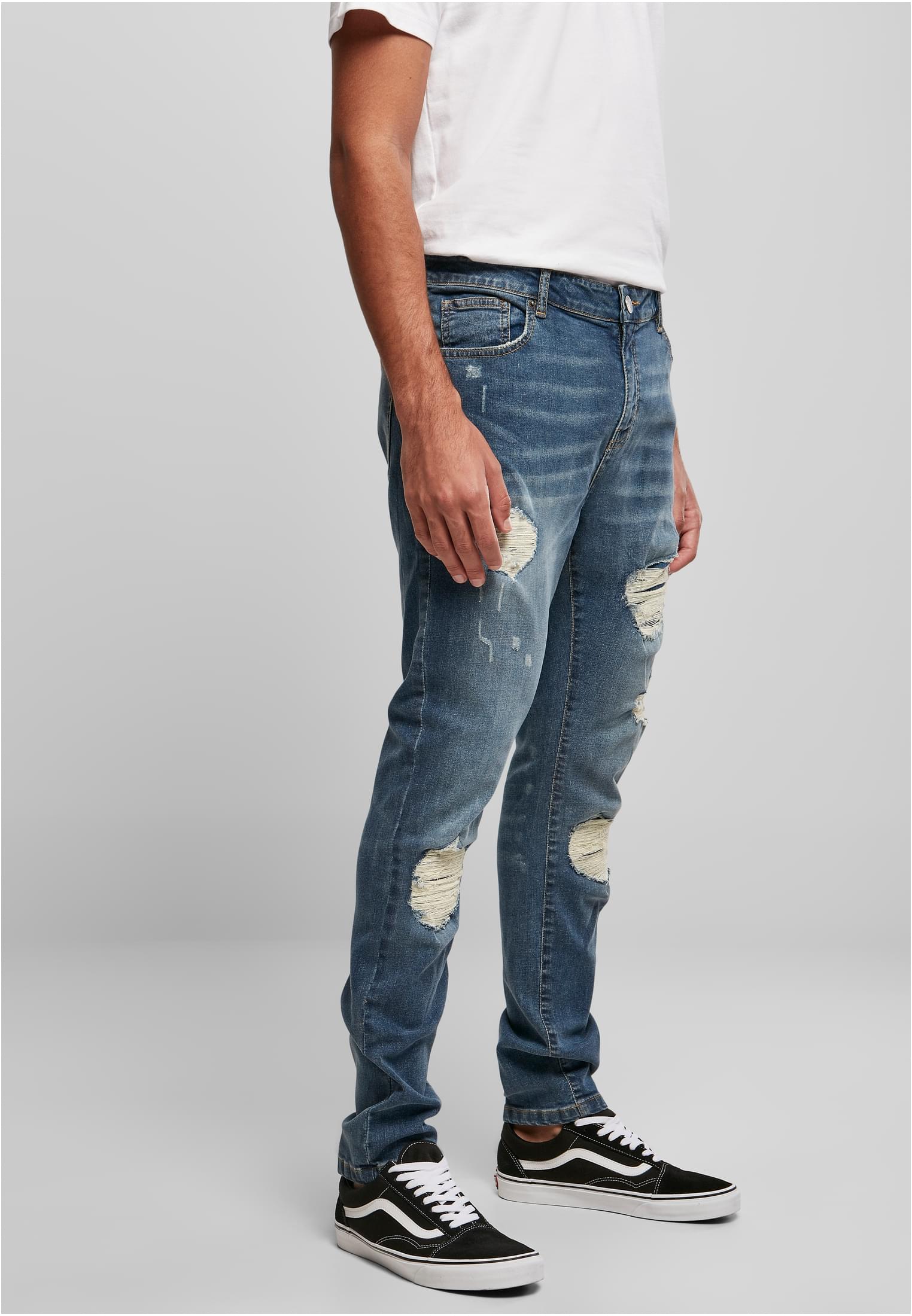 Heavy Destroyed Slim Fit Jeans | blue heavy destroyed washed