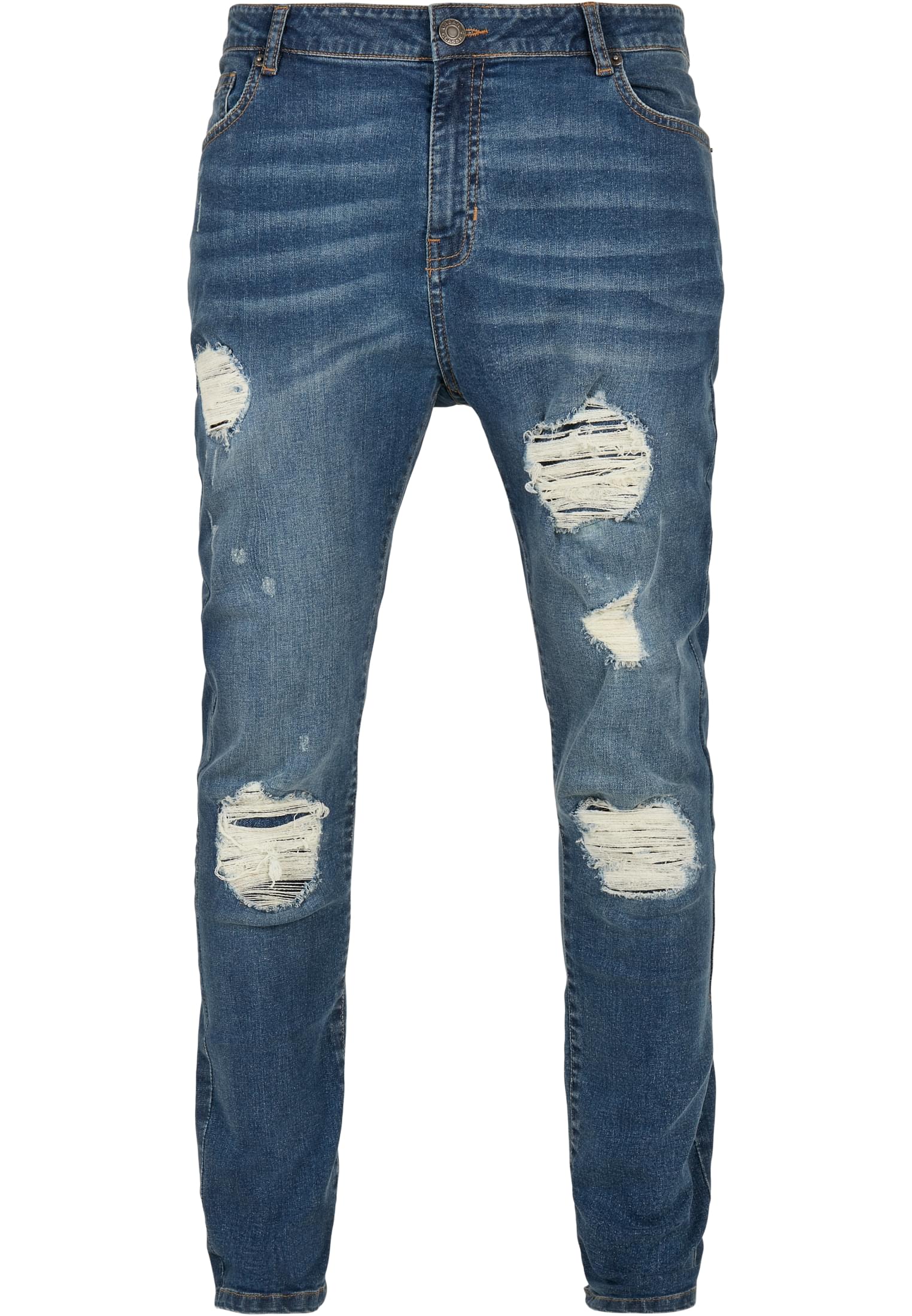 Heavy Destroyed Slim Fit Jeans | blue heavy destroyed washed