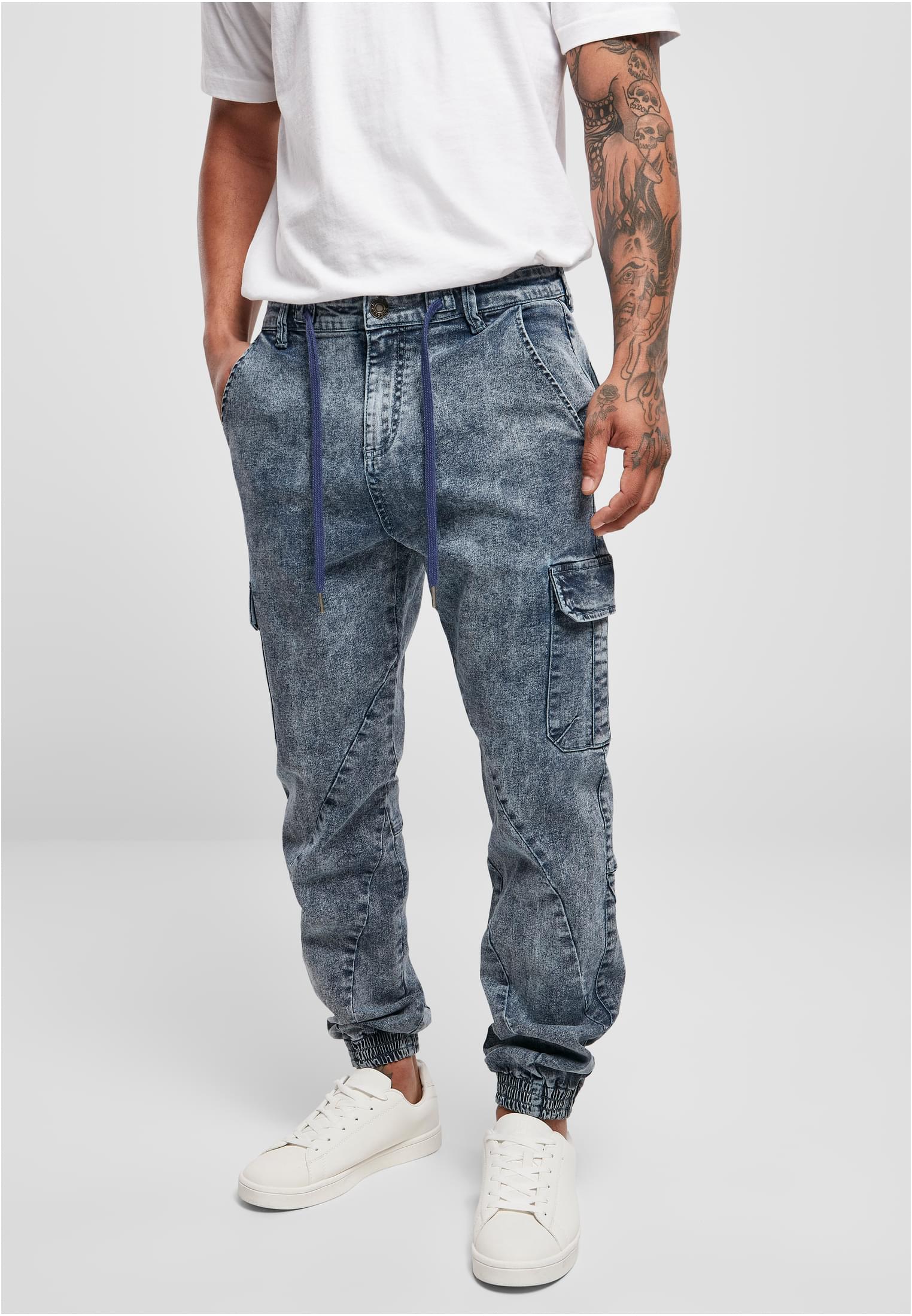 Denim Cargo Jogging Pants | light skyblue acid washed