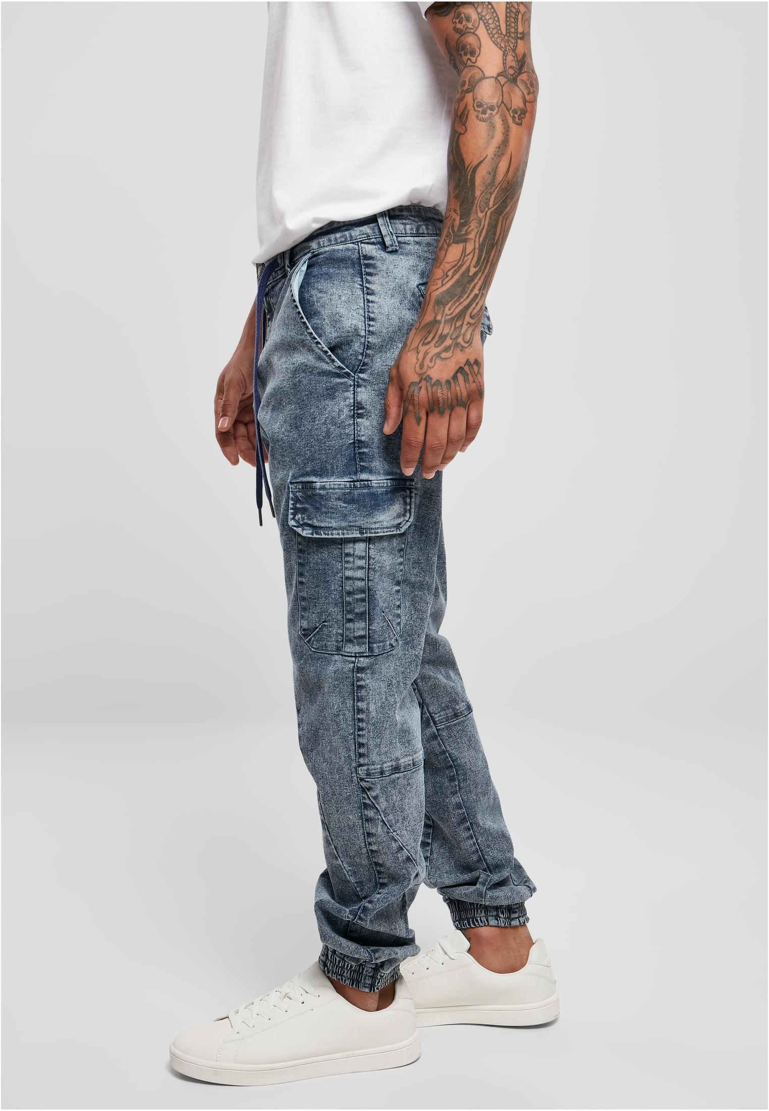 Denim Cargo Jogging Pants | light skyblue acid washed