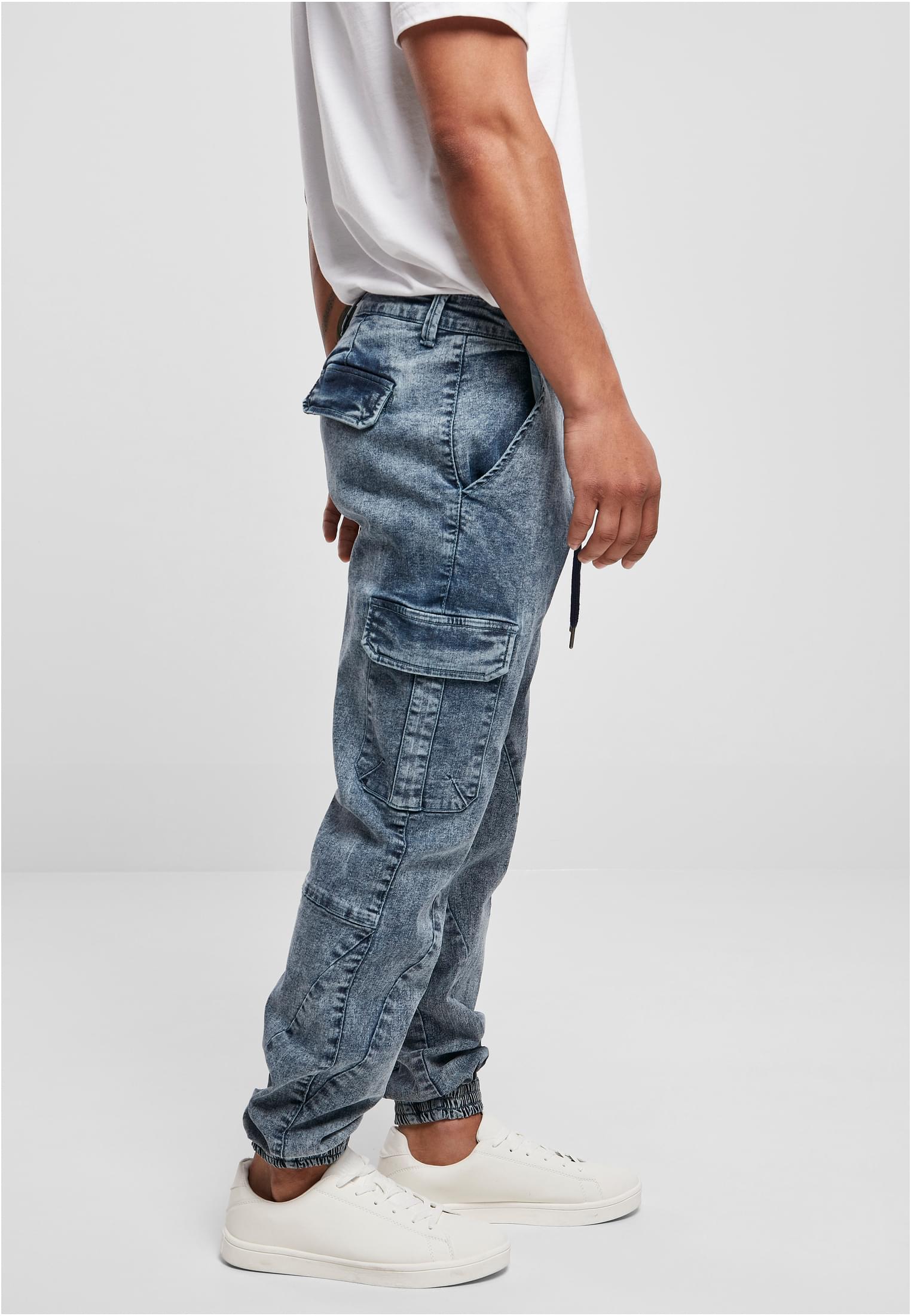 Denim Cargo Jogging Pants | light skyblue acid washed