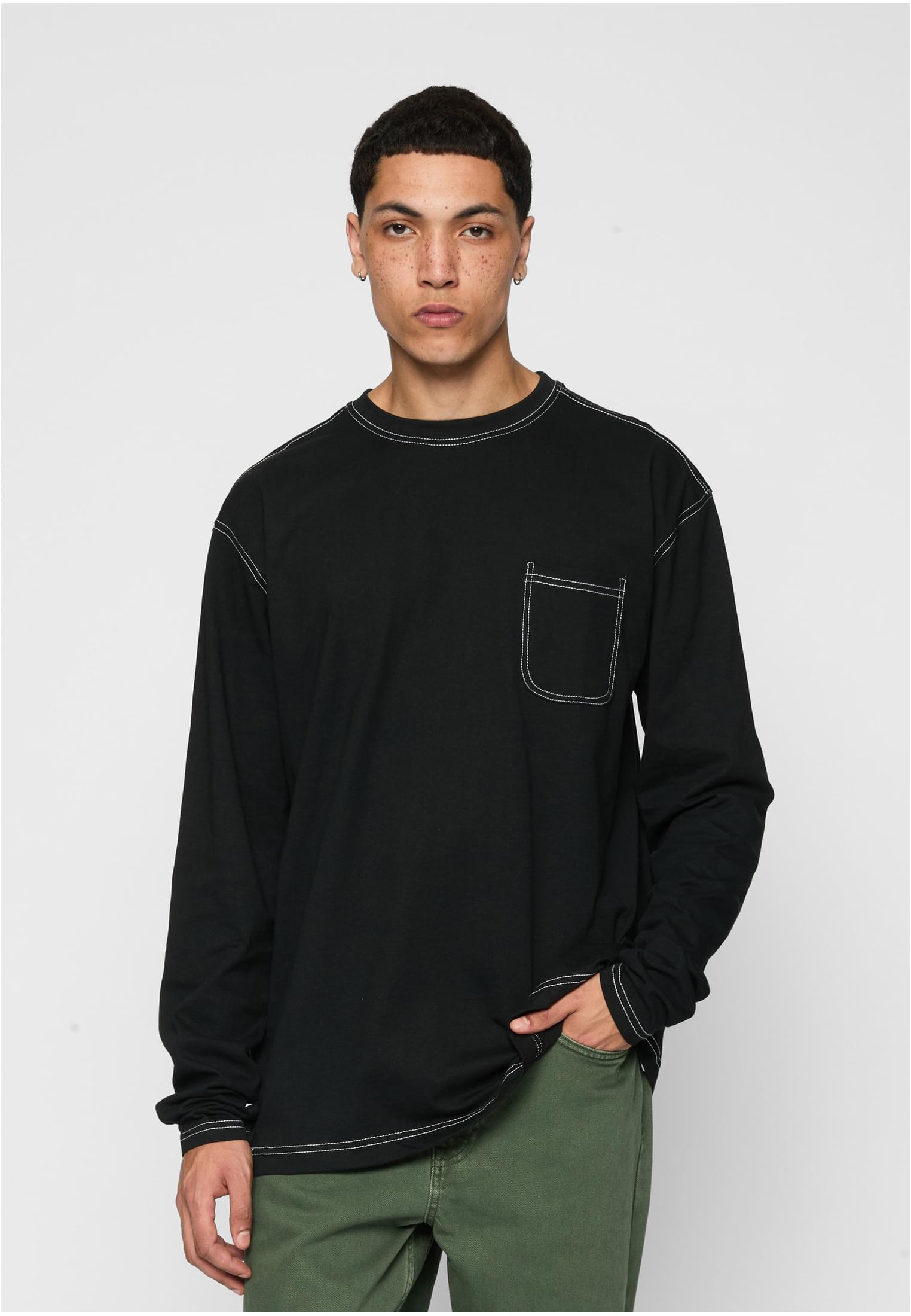 Heavy Oversized Contrast Stitch Longsleeve | black/white