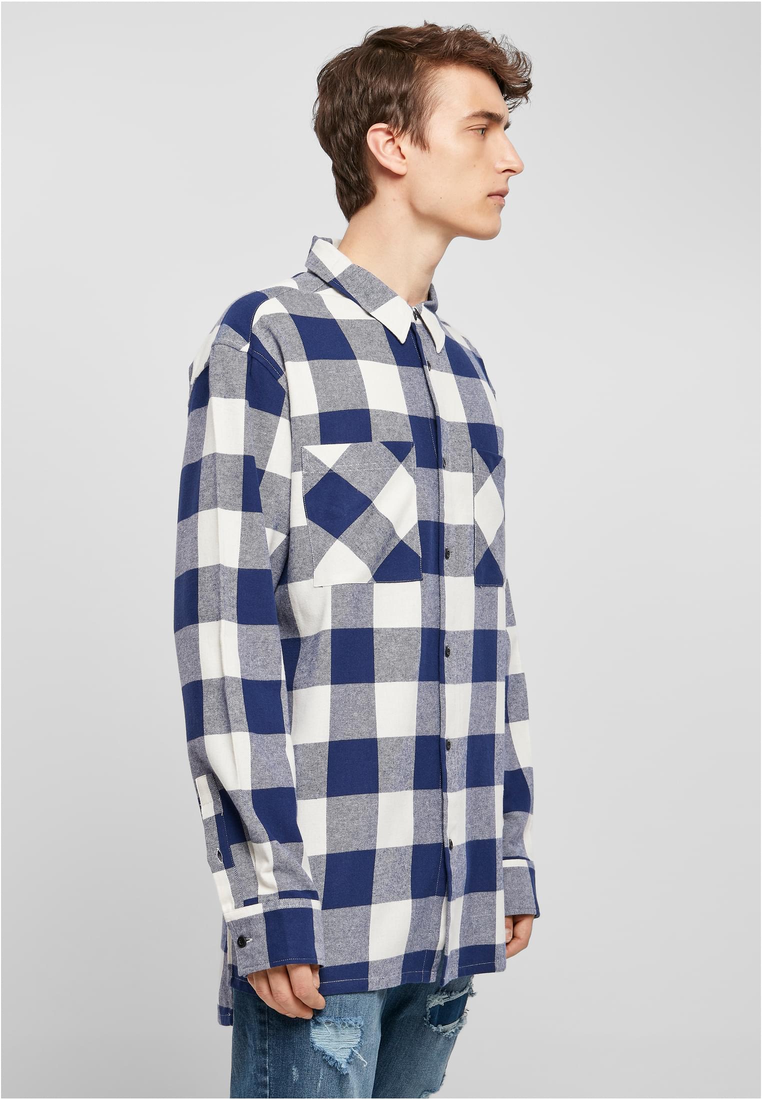 Long Oversized Checked Shirt | darkblue/cream
