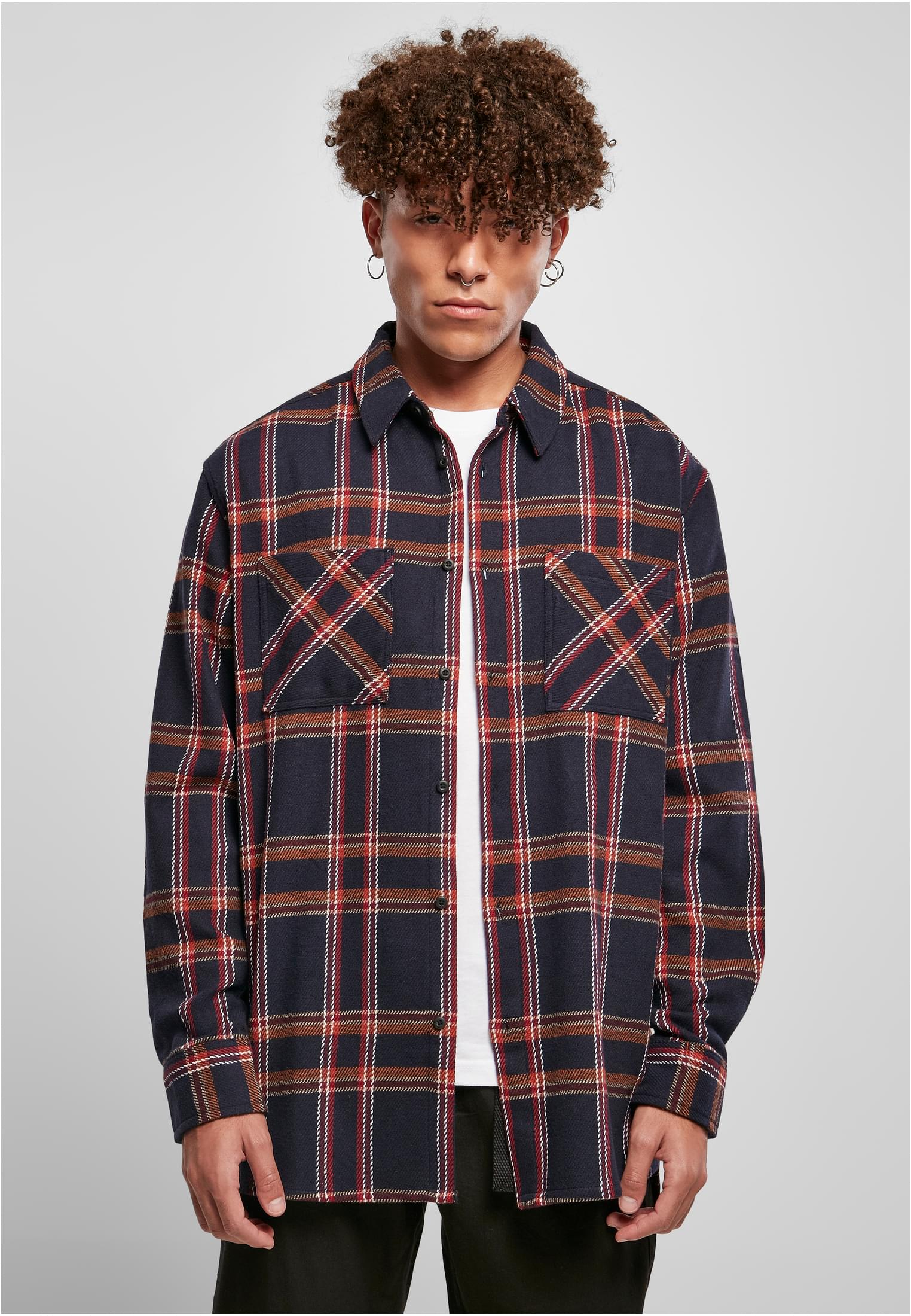 Heavy Long Oversized Checked Shirt | navy/orange