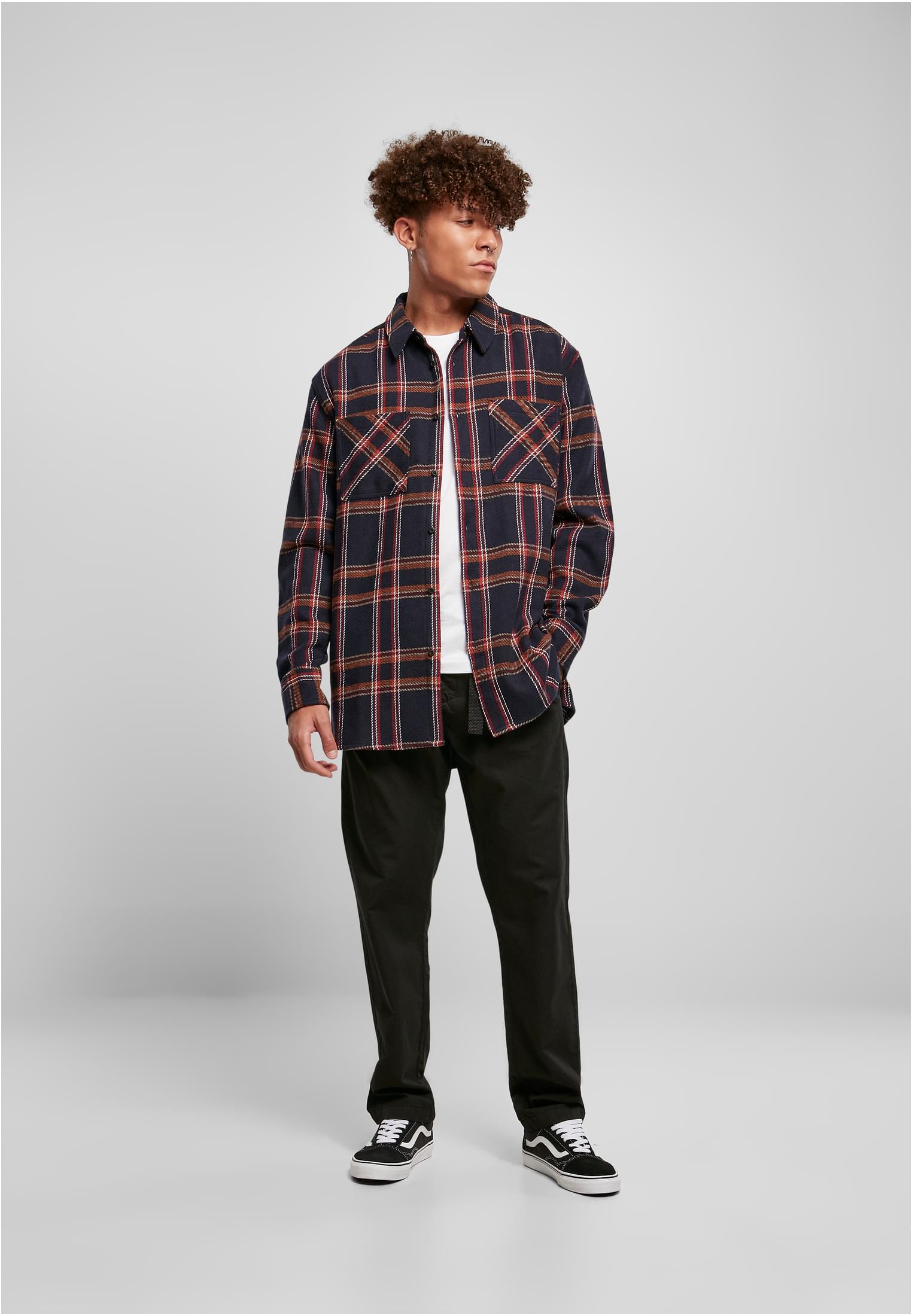 Heavy Long Oversized Checked Shirt | navy/orange