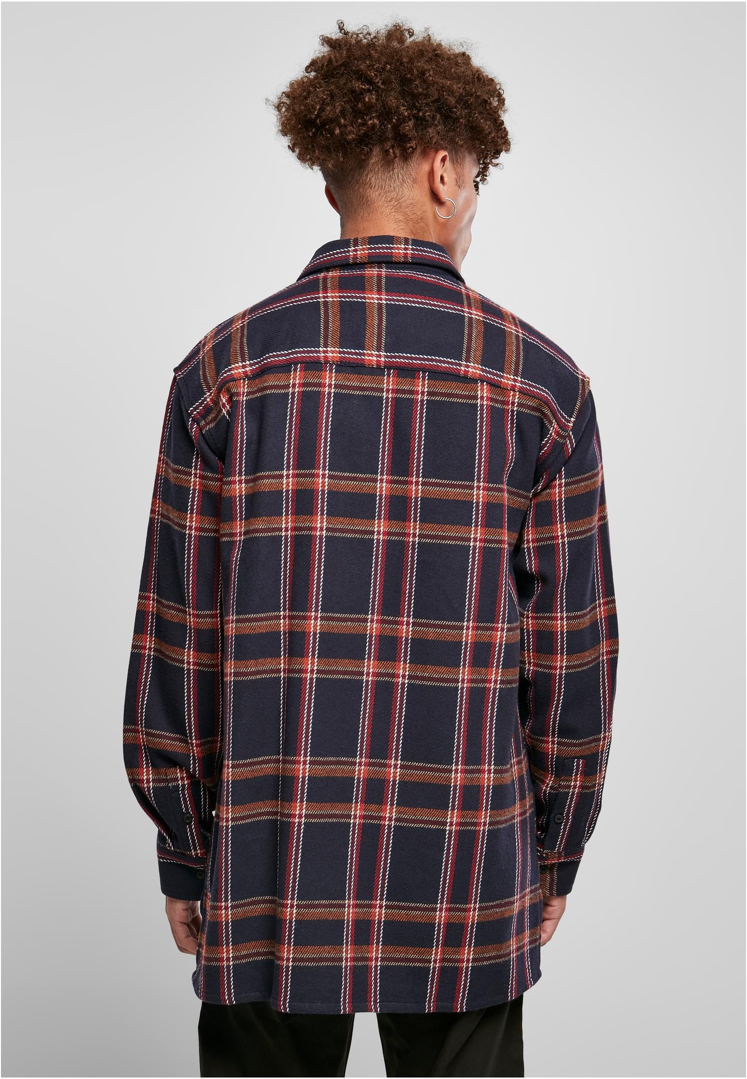 Heavy Long Oversized Checked Shirt | navy/orange