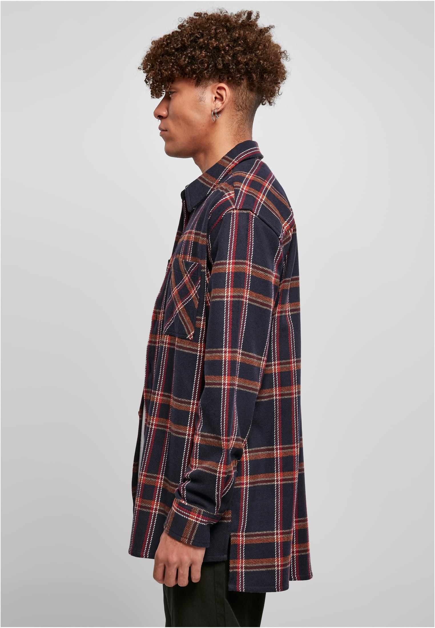 Heavy Long Oversized Checked Shirt | navy/orange