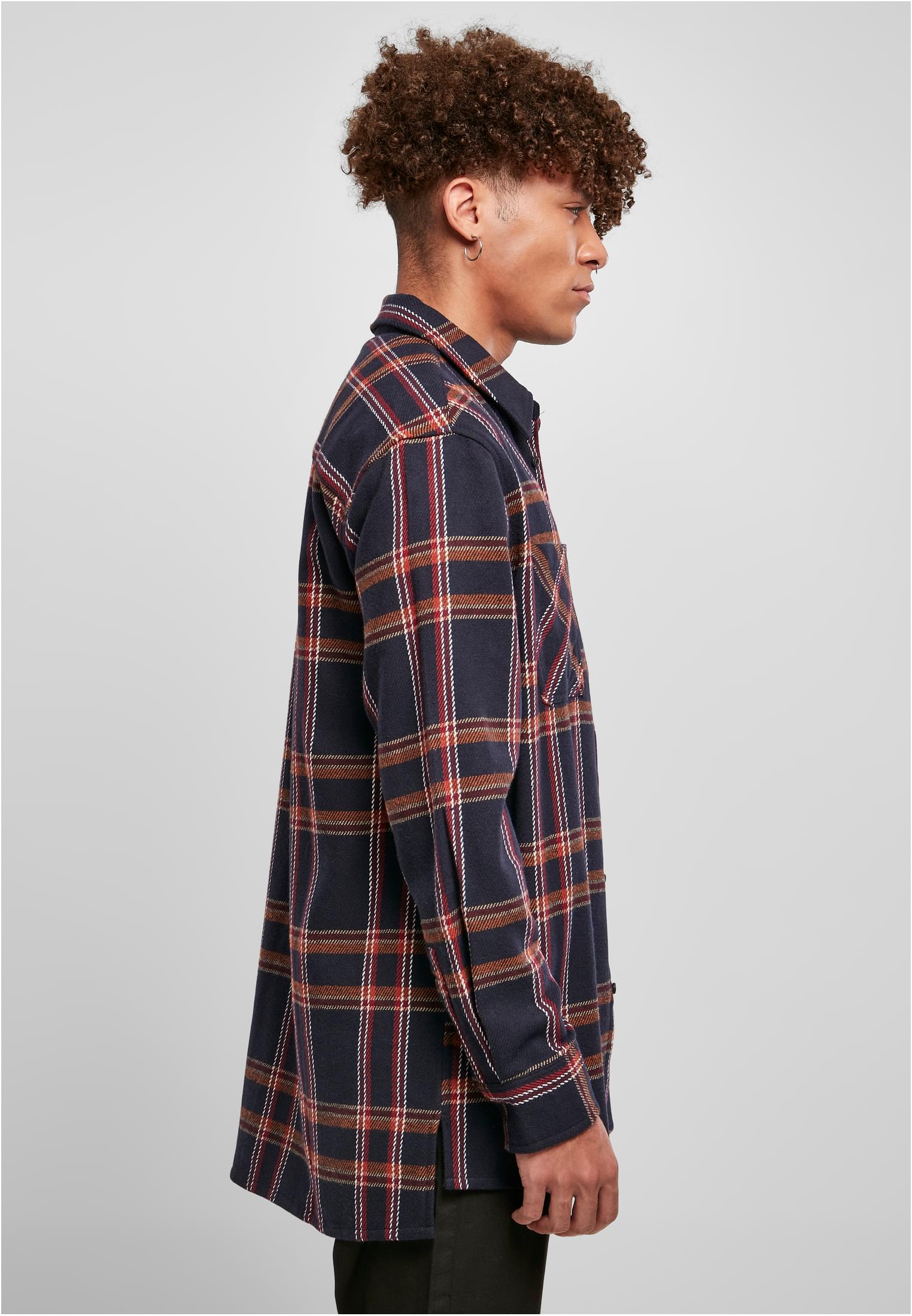 Heavy Long Oversized Checked Shirt | navy/orange