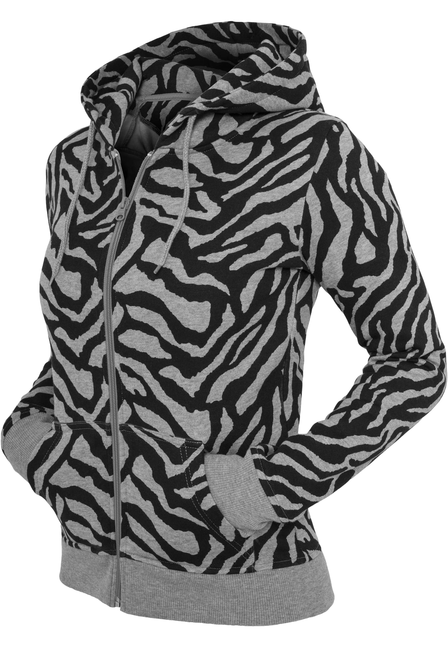 Ladies Zebra Ziphoody | gry/blk