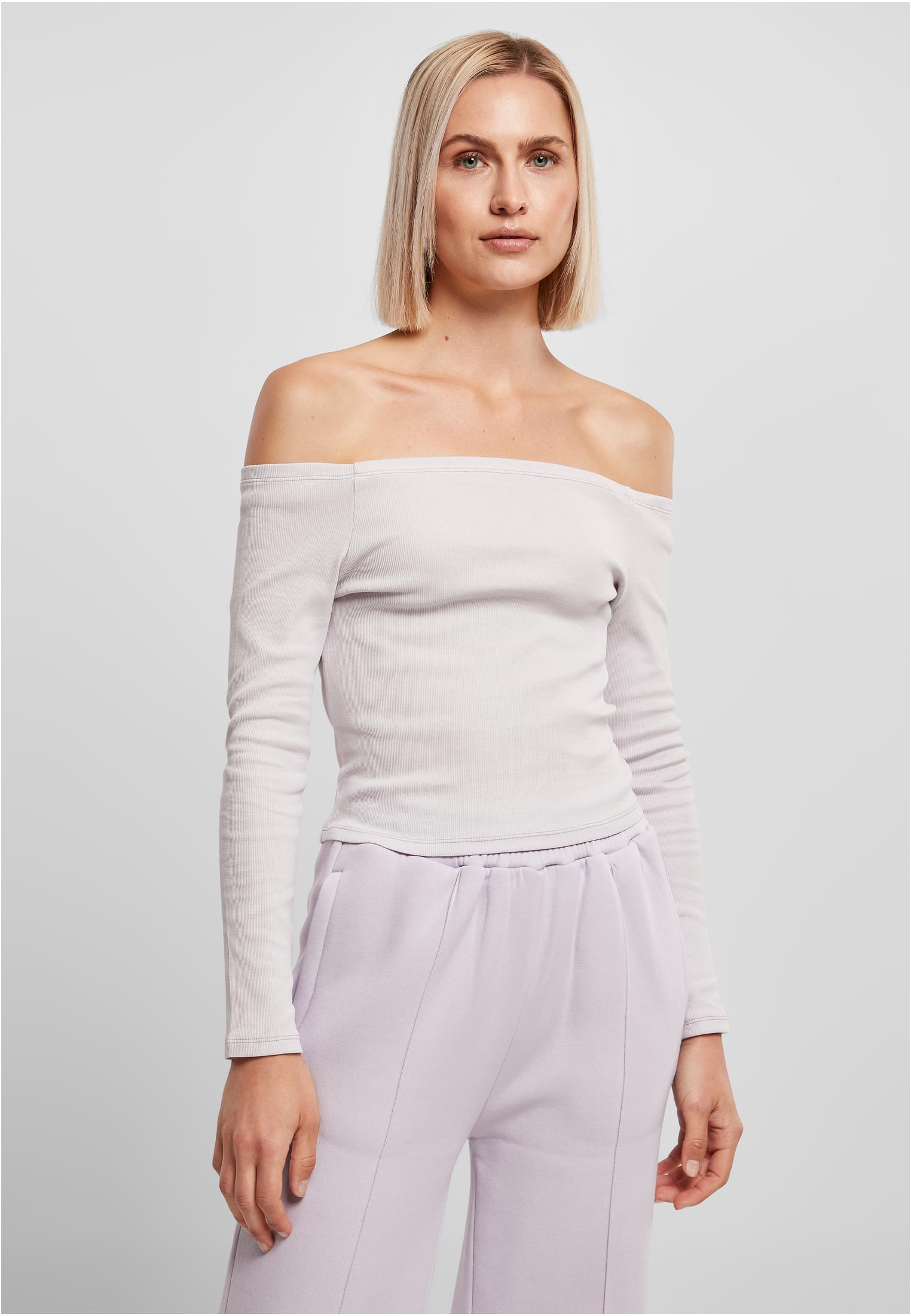 Ladies Off Shoulder Rib Longsleeve | softlilac