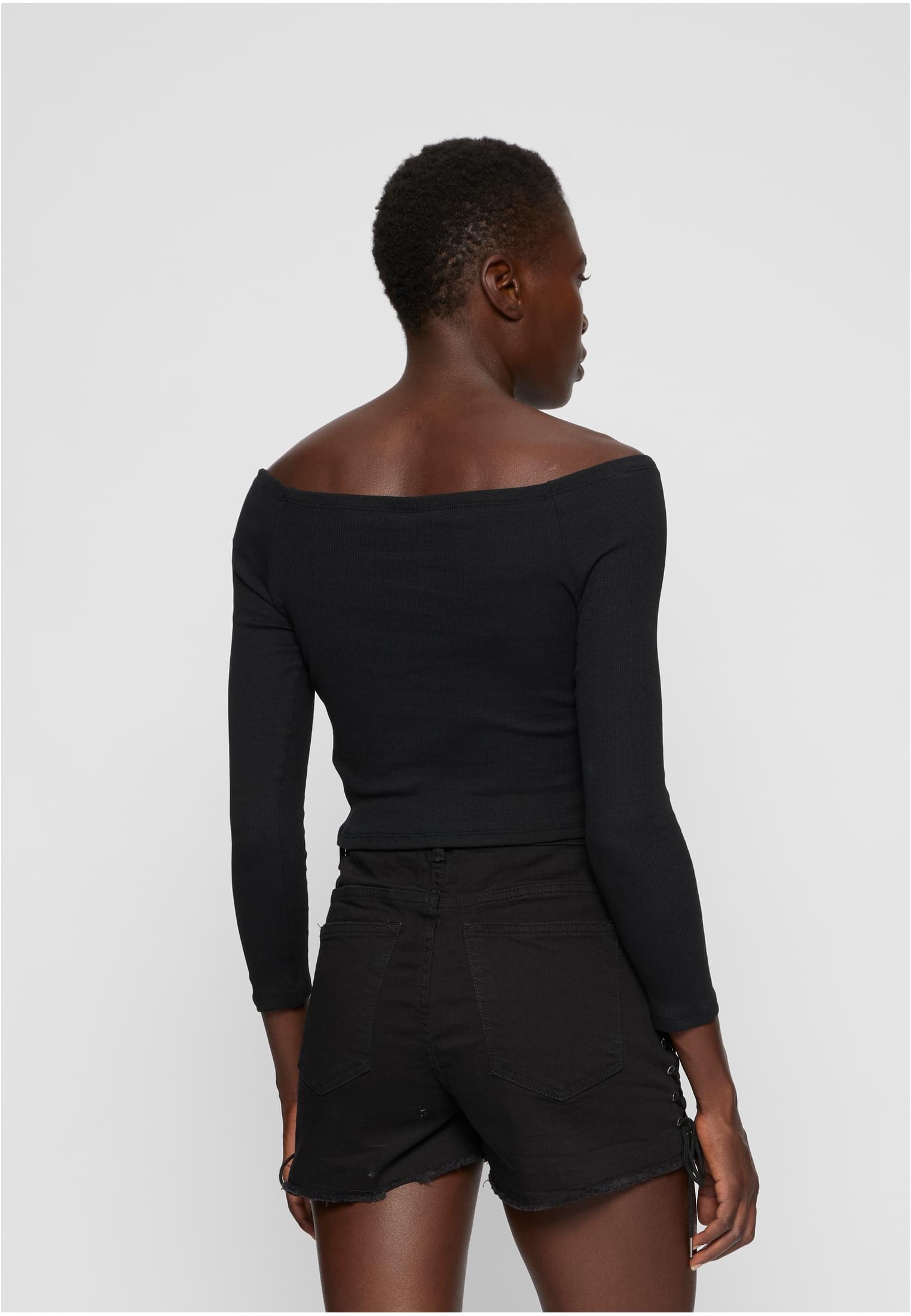 Ladies Off Shoulder Rib Longsleeve | black