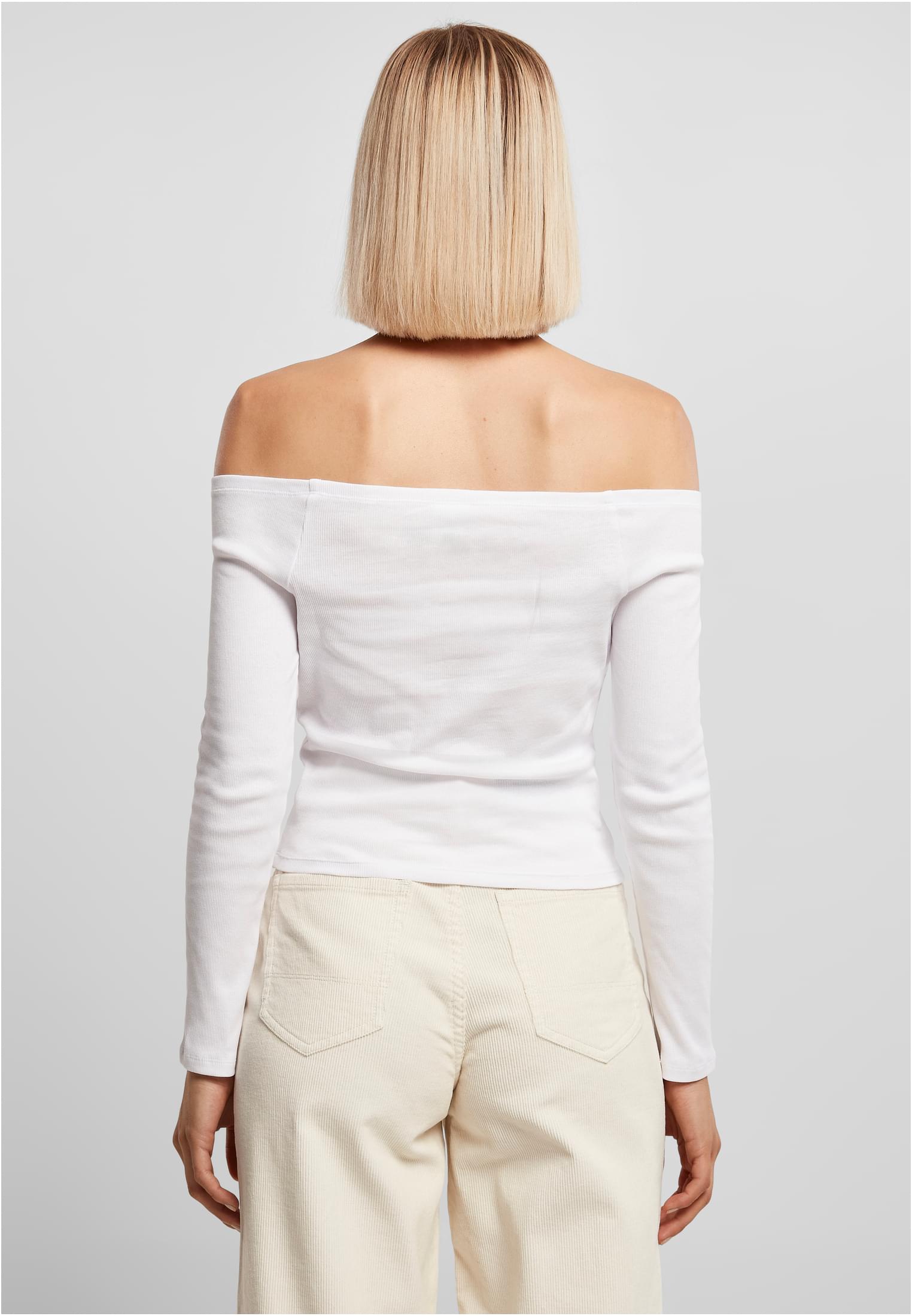 Ladies Off Shoulder Rib Longsleeve | white