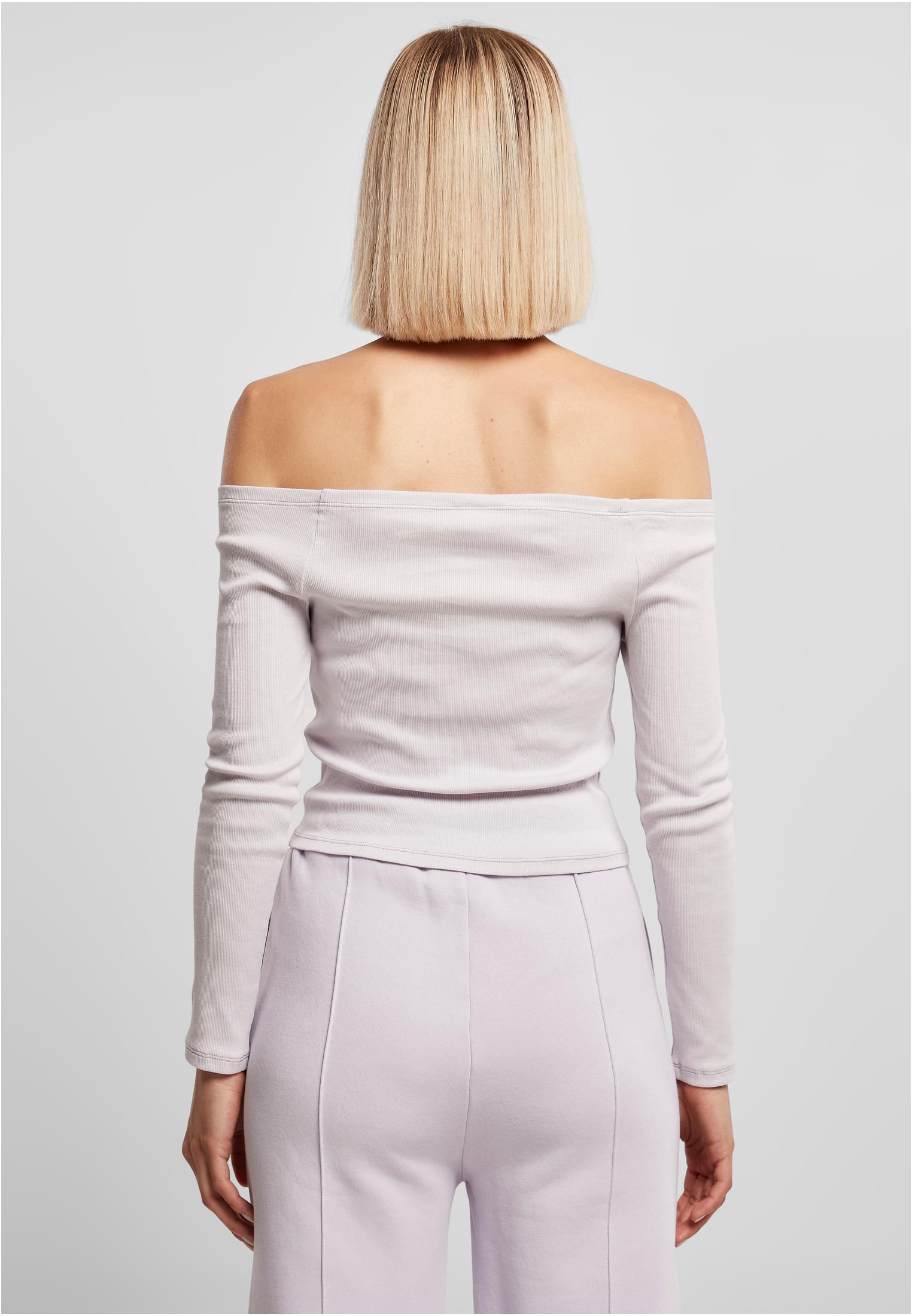 Ladies Off Shoulder Rib Longsleeve | softlilac