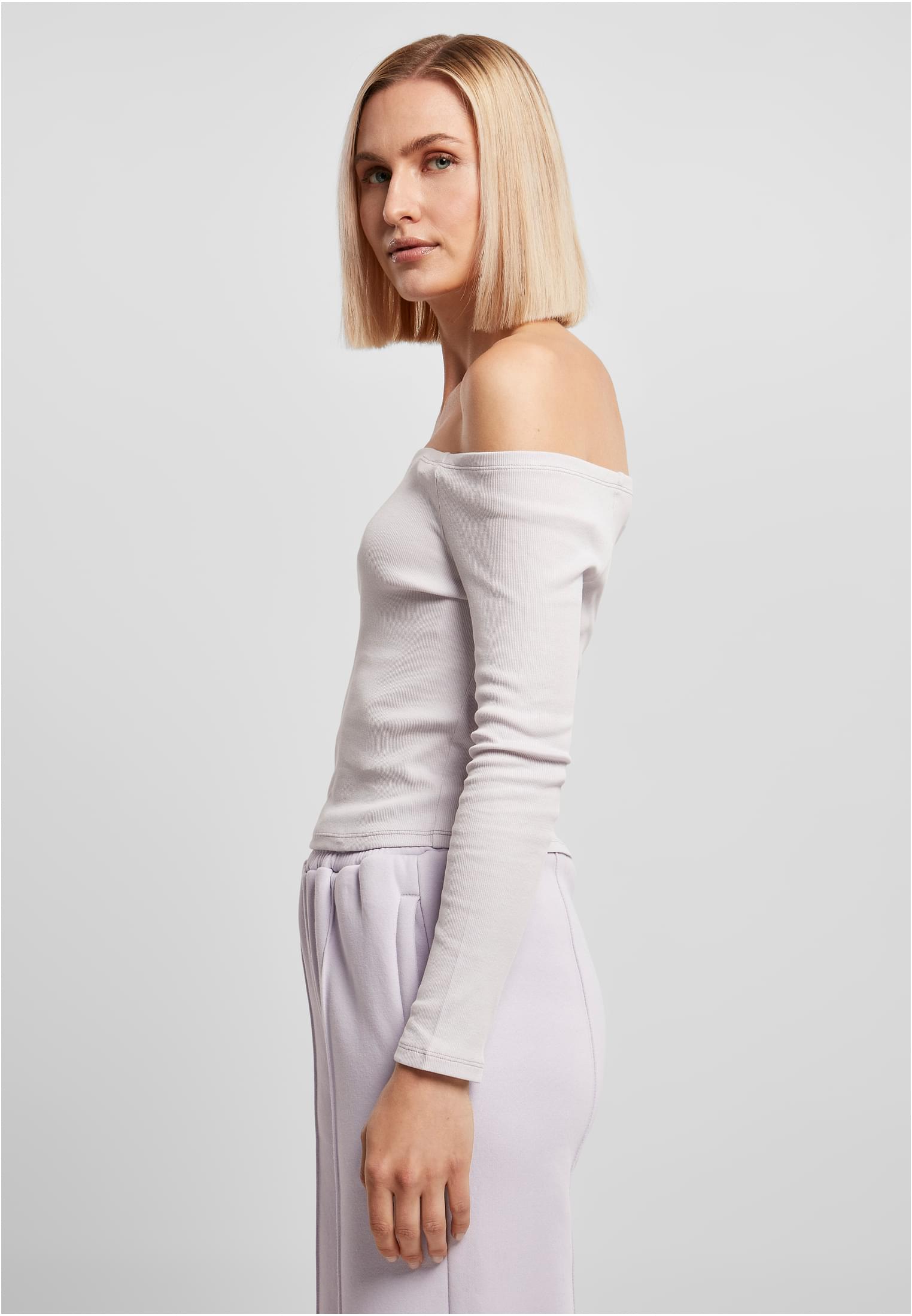 Ladies Off Shoulder Rib Longsleeve | softlilac