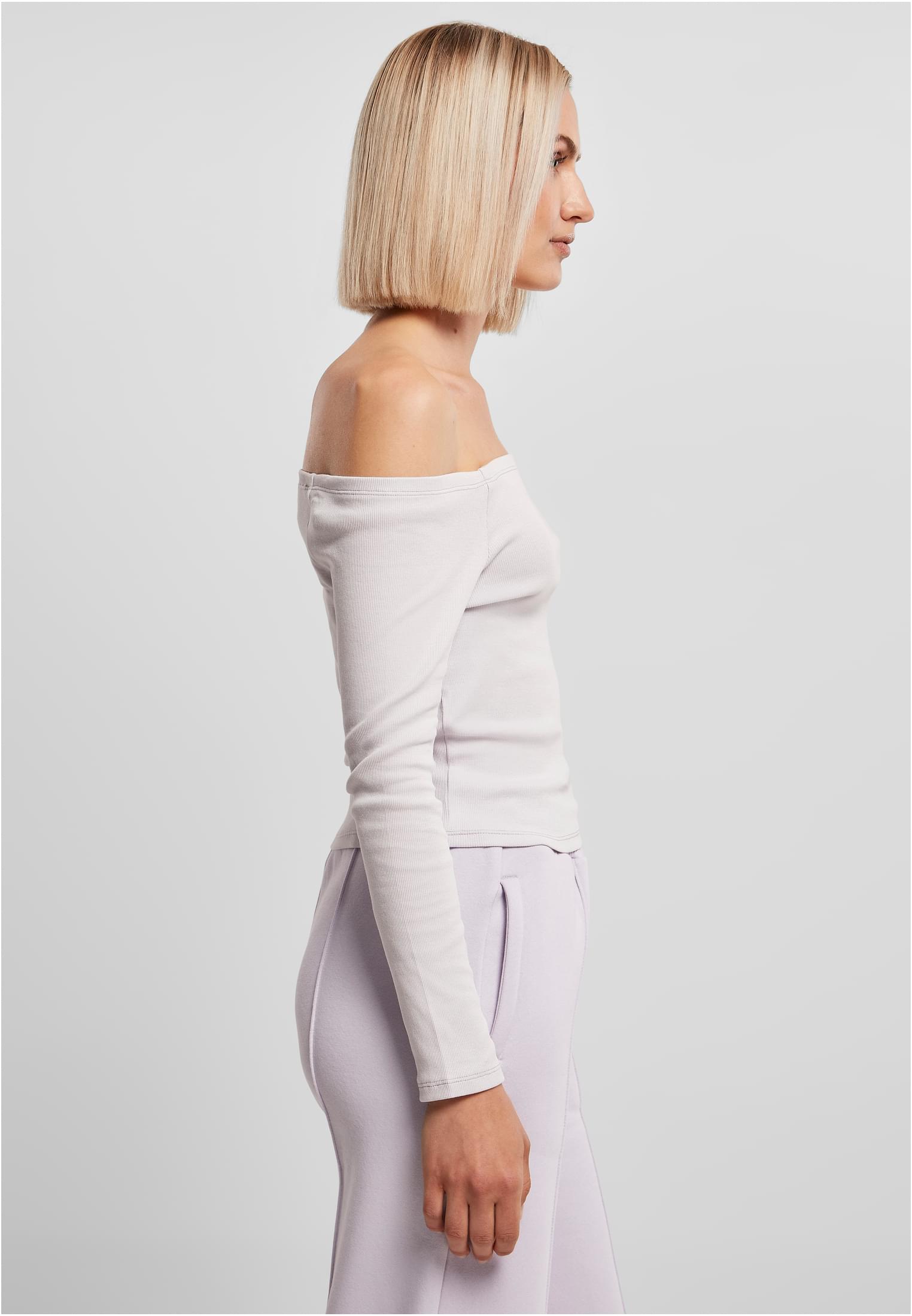 Ladies Off Shoulder Rib Longsleeve | softlilac