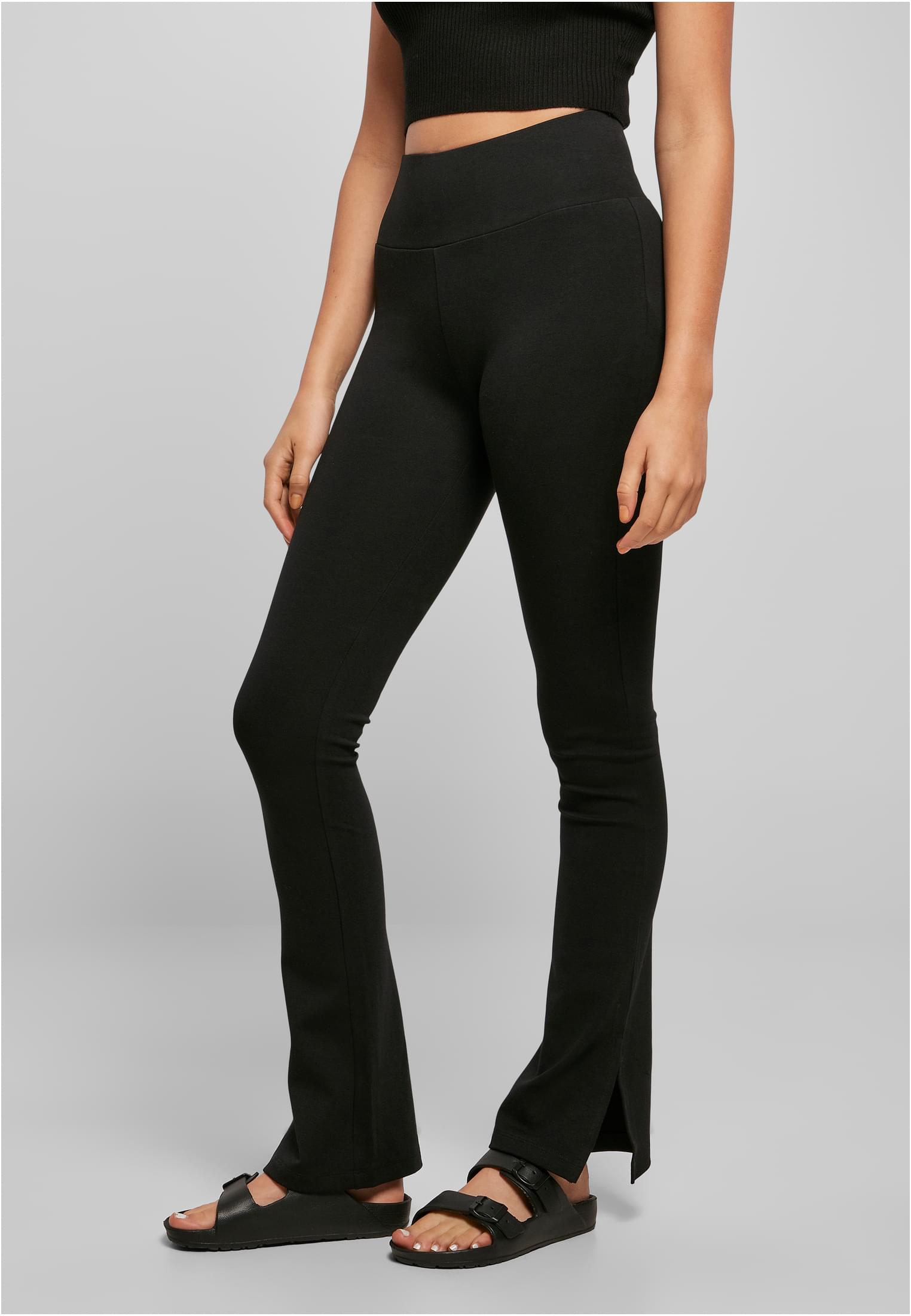 Ladies High Waist Side Slit Leggings | black