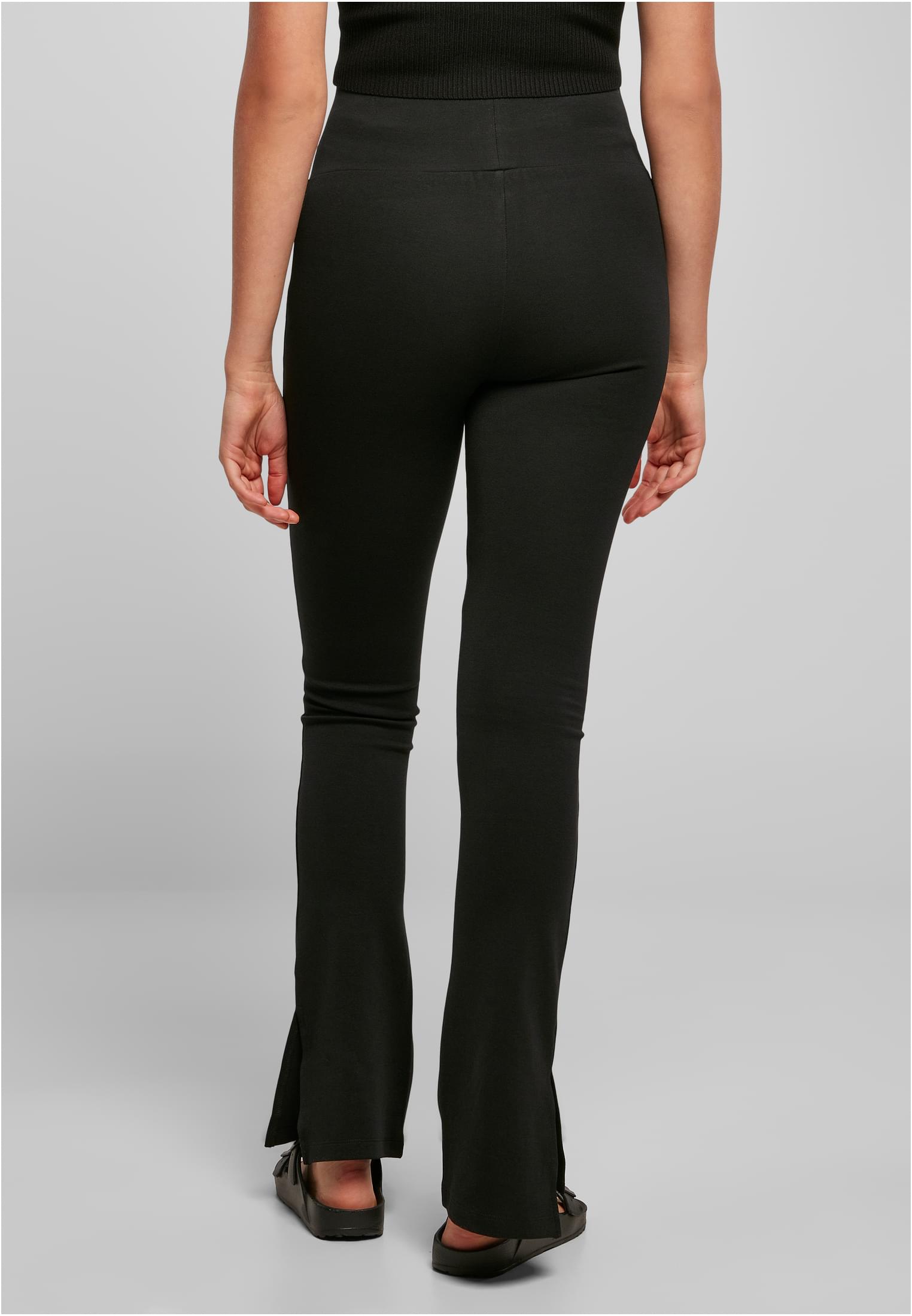 Ladies High Waist Side Slit Leggings | black