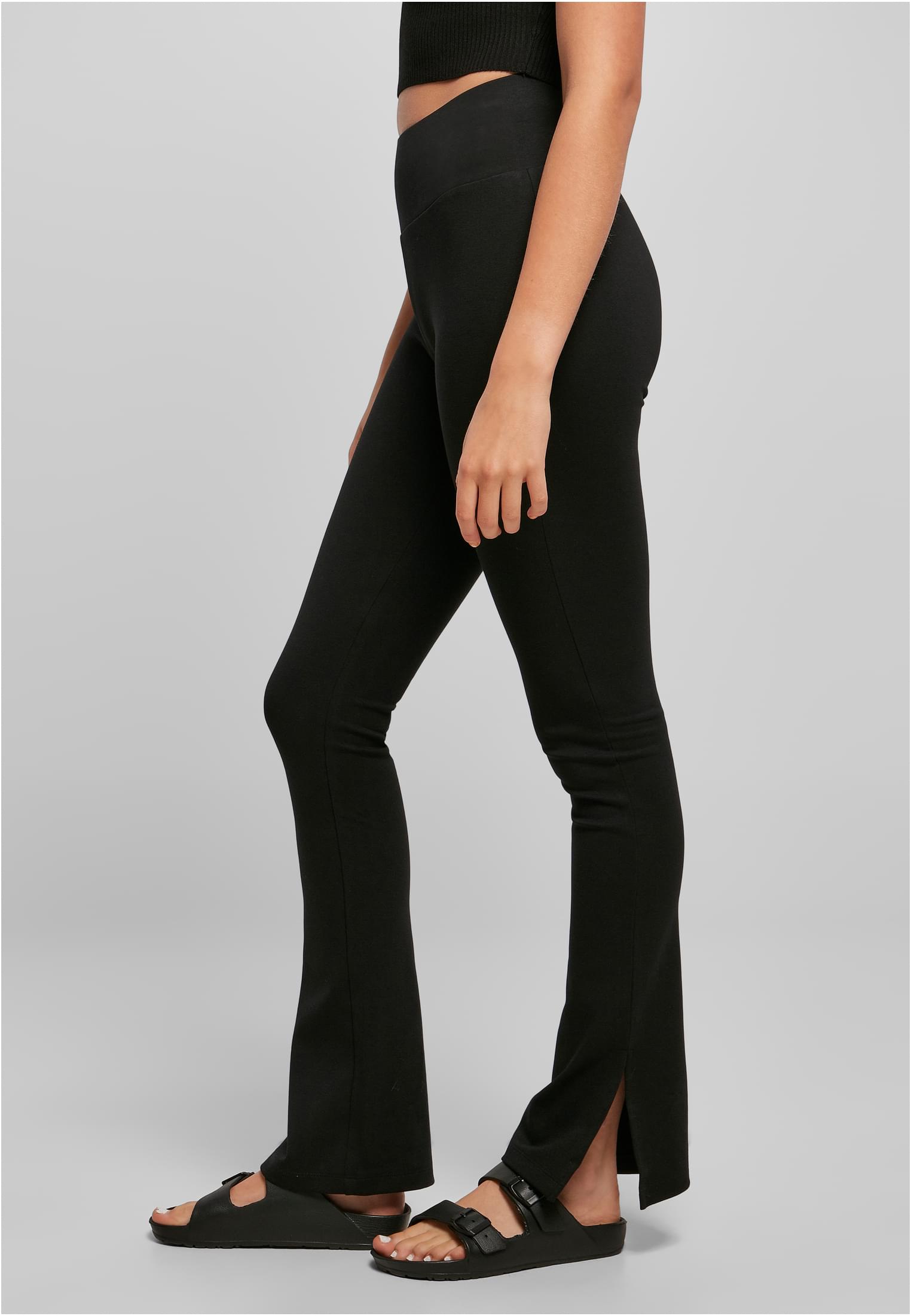 Ladies High Waist Side Slit Leggings | black