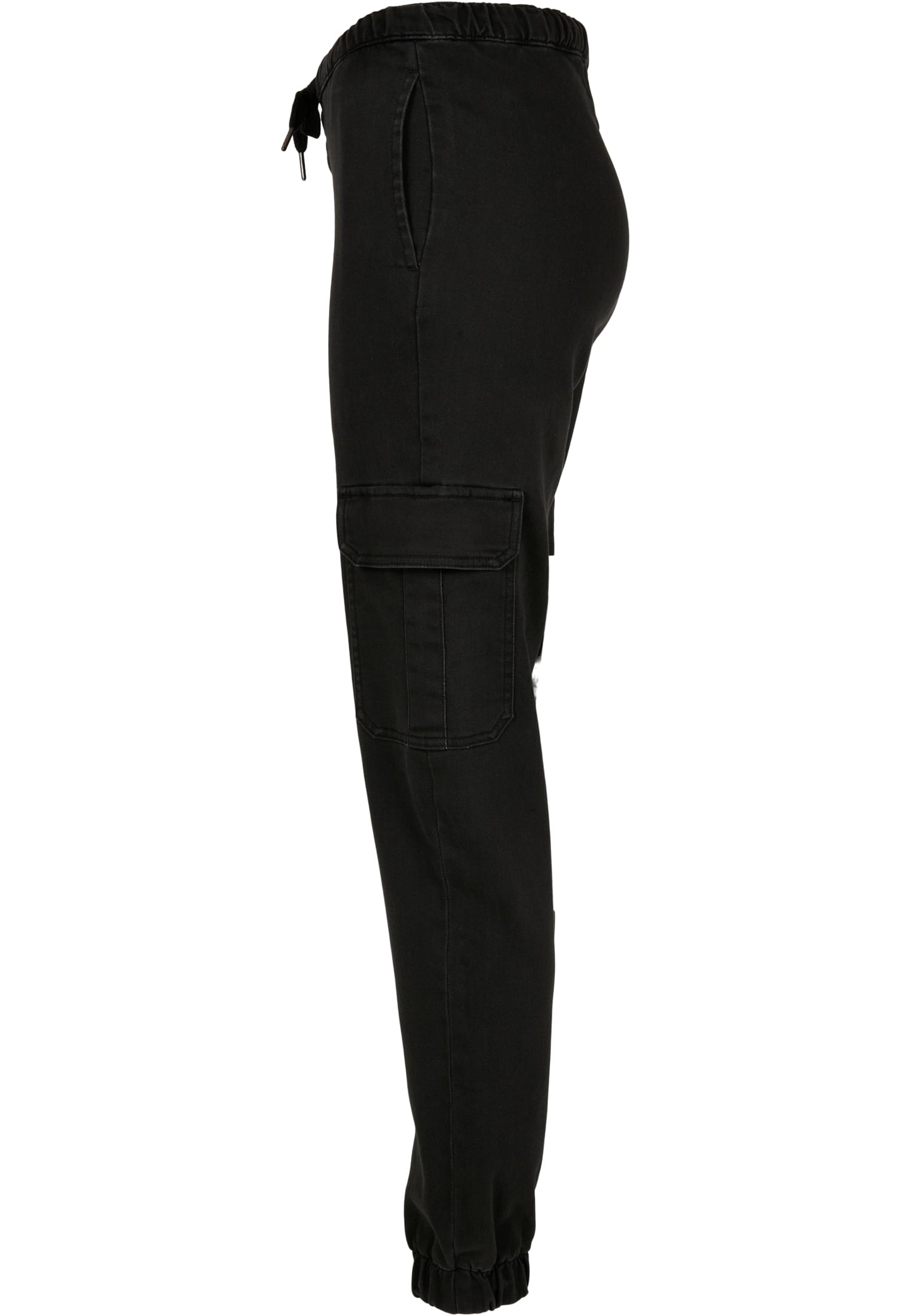 Ladies Knitted Denim High Waist Cargo Pants | black