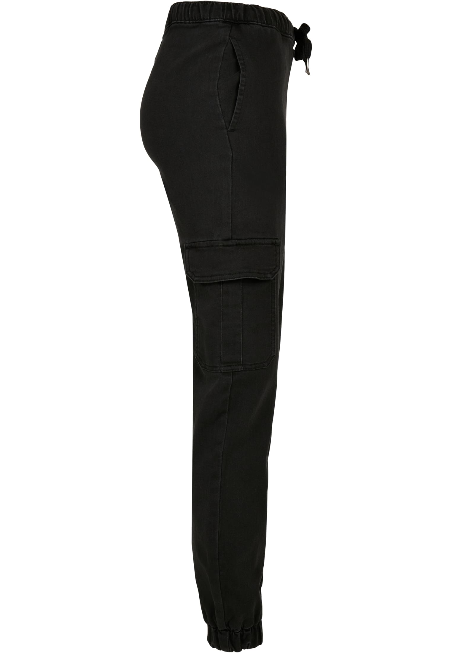 Ladies Knitted Denim High Waist Cargo Pants | black