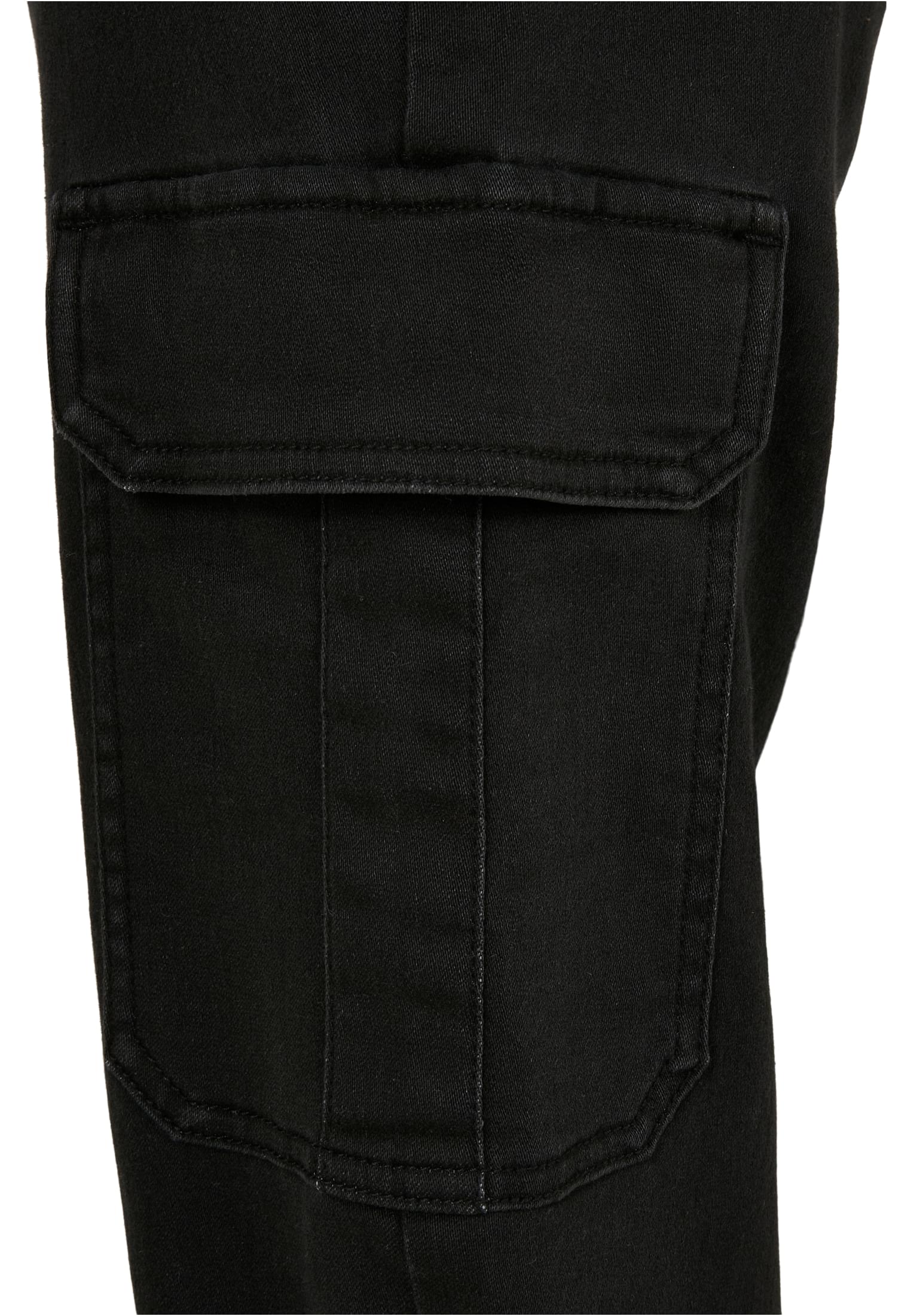 Ladies Knitted Denim High Waist Cargo Pants | black