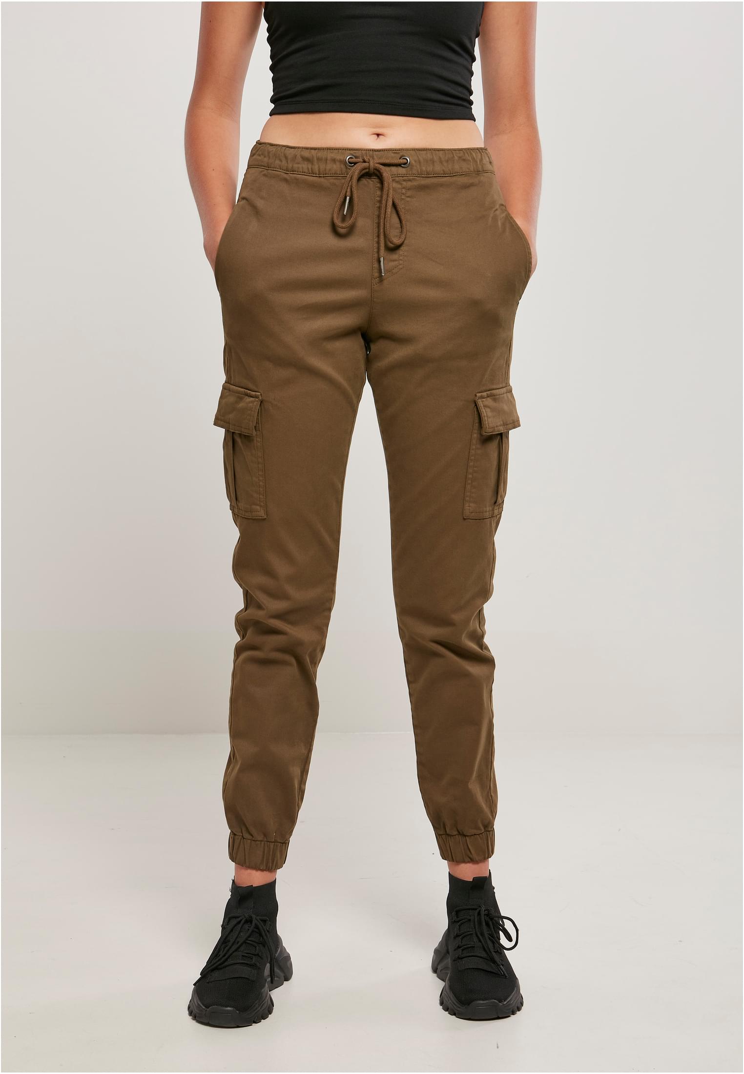 Ladies High Waist Cargo Comfort Jogging Pants | olive