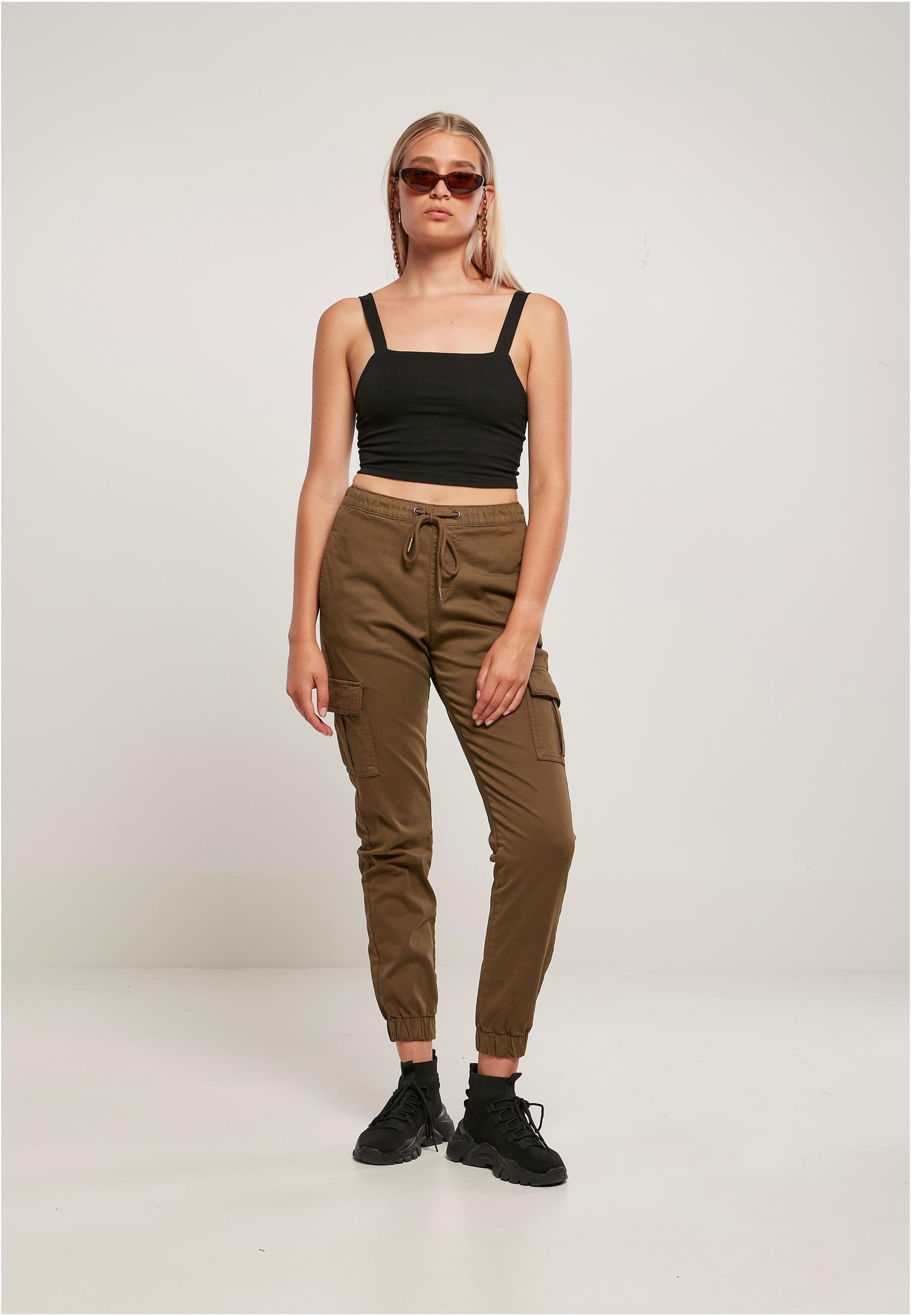 Ladies High Waist Cargo Comfort Jogging Pants | olive